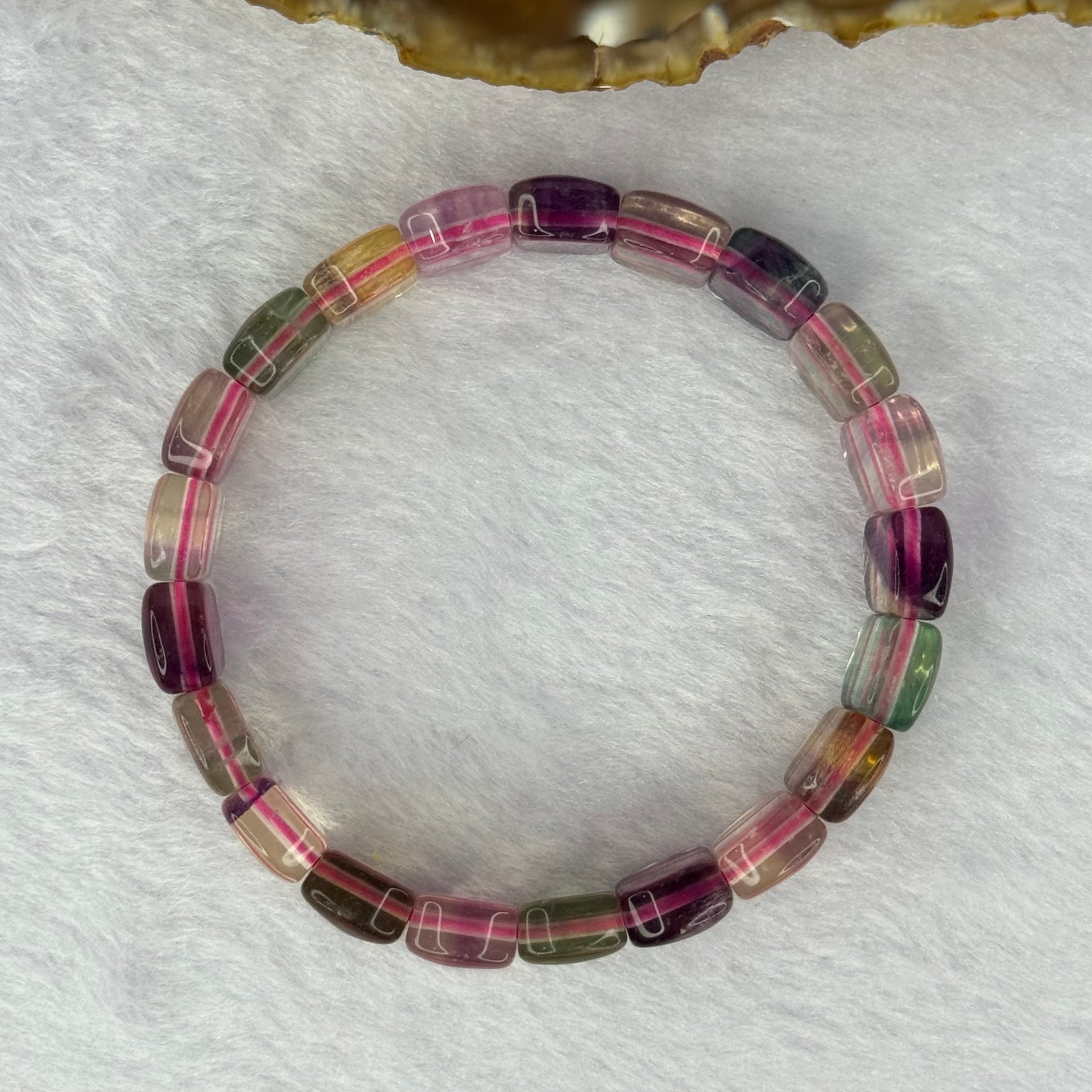 Natural Mixed Colours Fluorite Bracelet 34.79g 17cm 12.8 by 9.1 by 5.7 mm 21 pcs - Huangs Jadeite and Jewelry Pte Ltd