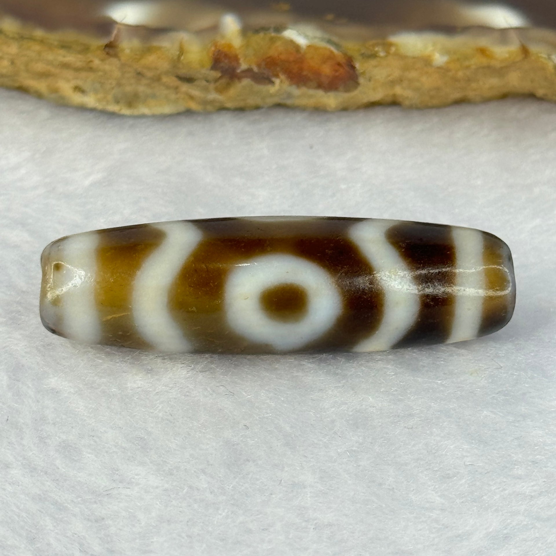 Natural Powerful Tibetan Old Oily Agate 3 Eyes Dzi Bead Heavenly Master (Tian Zhu) 三眼天诛 7.37g 38.2 by 11.2mm - Huangs Jadeite and Jewelry Pte Ltd