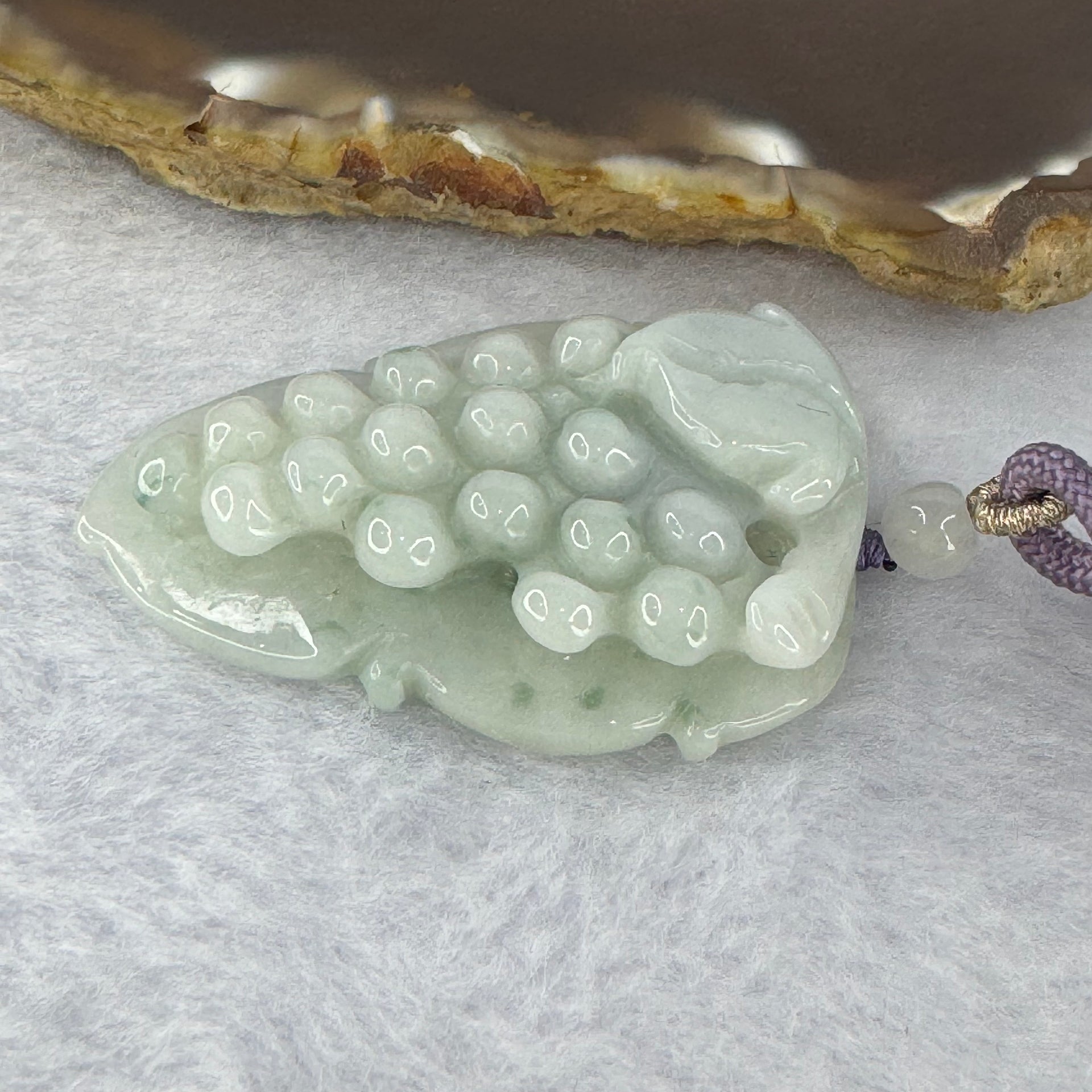 Type A Light Green with Light Lavender Jadeite Grape Pendent/Necklace 22.73g 44.6 by 30.4 by 10.9 mm - Huangs Jadeite and Jewelry Pte Ltd