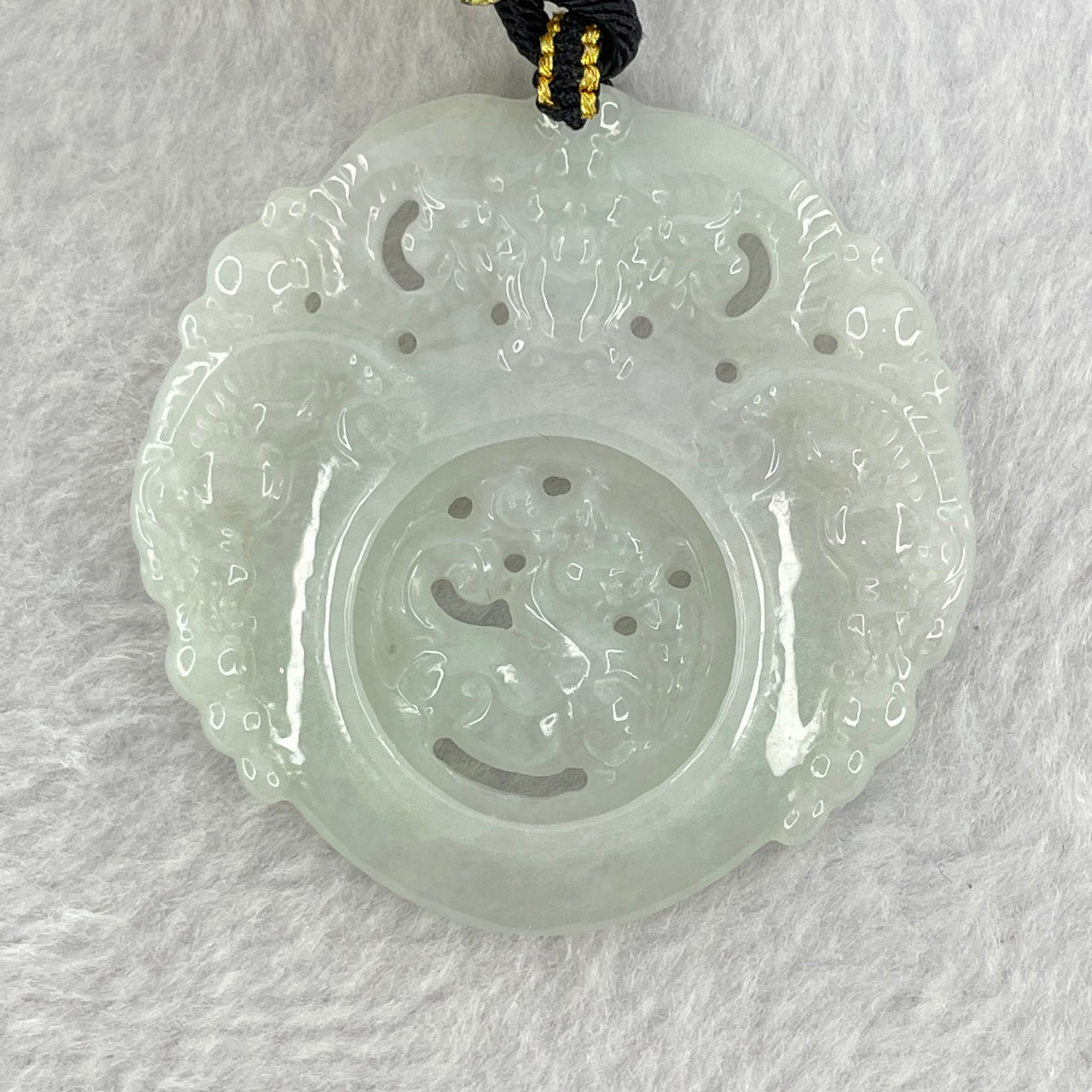 Type A Faint Green Lavender Jadeite 3 Goats and Movable Pixiu Pendent 27.01g 51.1 by 5.5mm