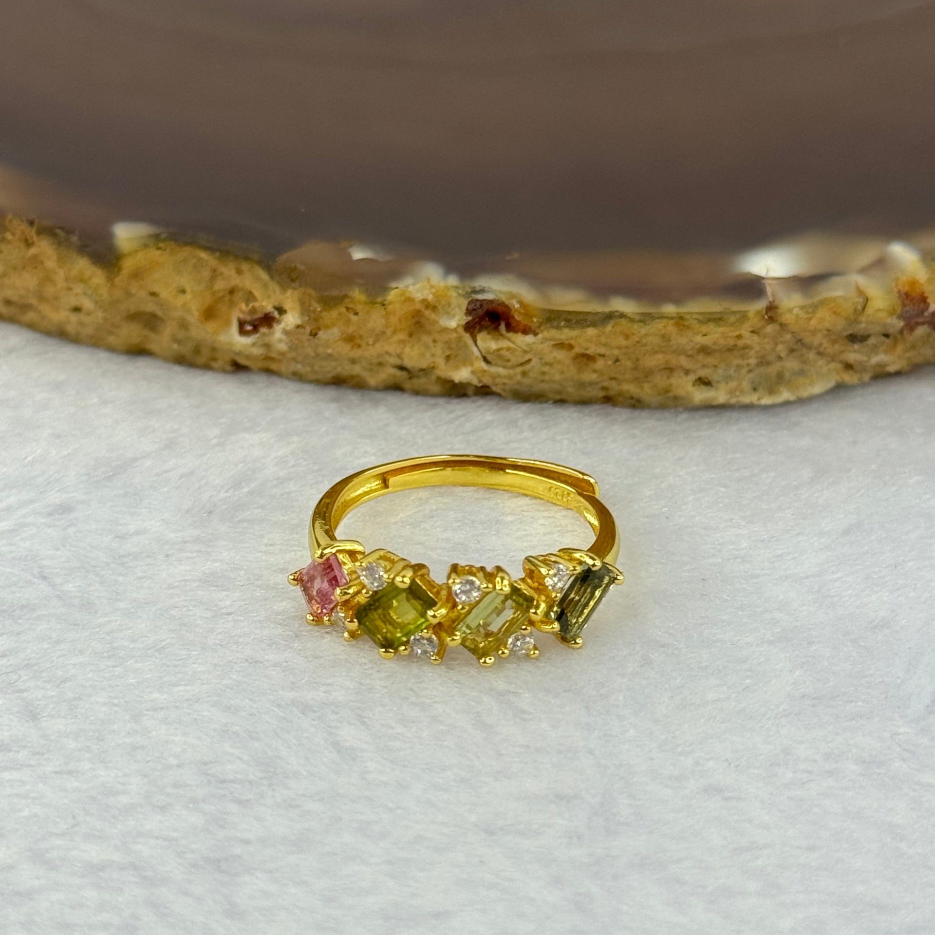 Natural Tourmaline Elbaite in 925 Sliver in Gold Colour Ring (Adjustable Size) 1.95g 5.4 by 3.3 by 1.6mm - Huangs Jadeite and Jewelry Pte Ltd