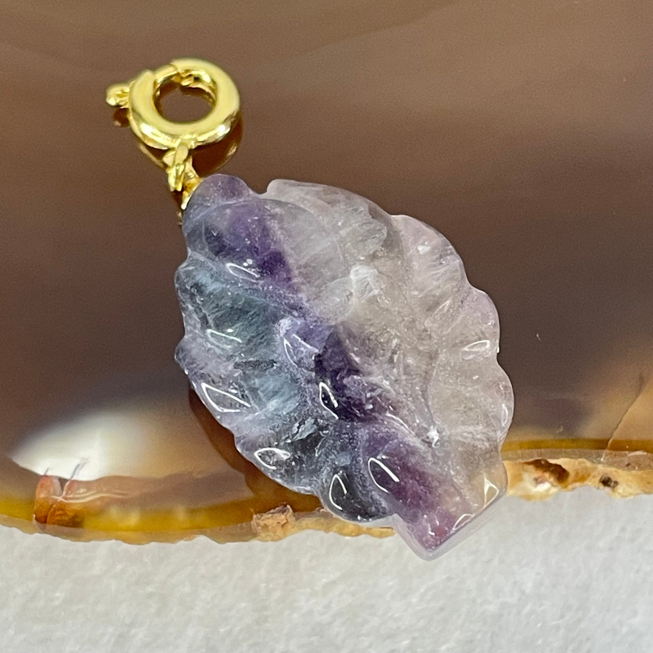 Natural Purple and Green Fluorite 9 Tail Fox Charm Pendant 5.61g 24.3 by 15.3 by 8.7mm