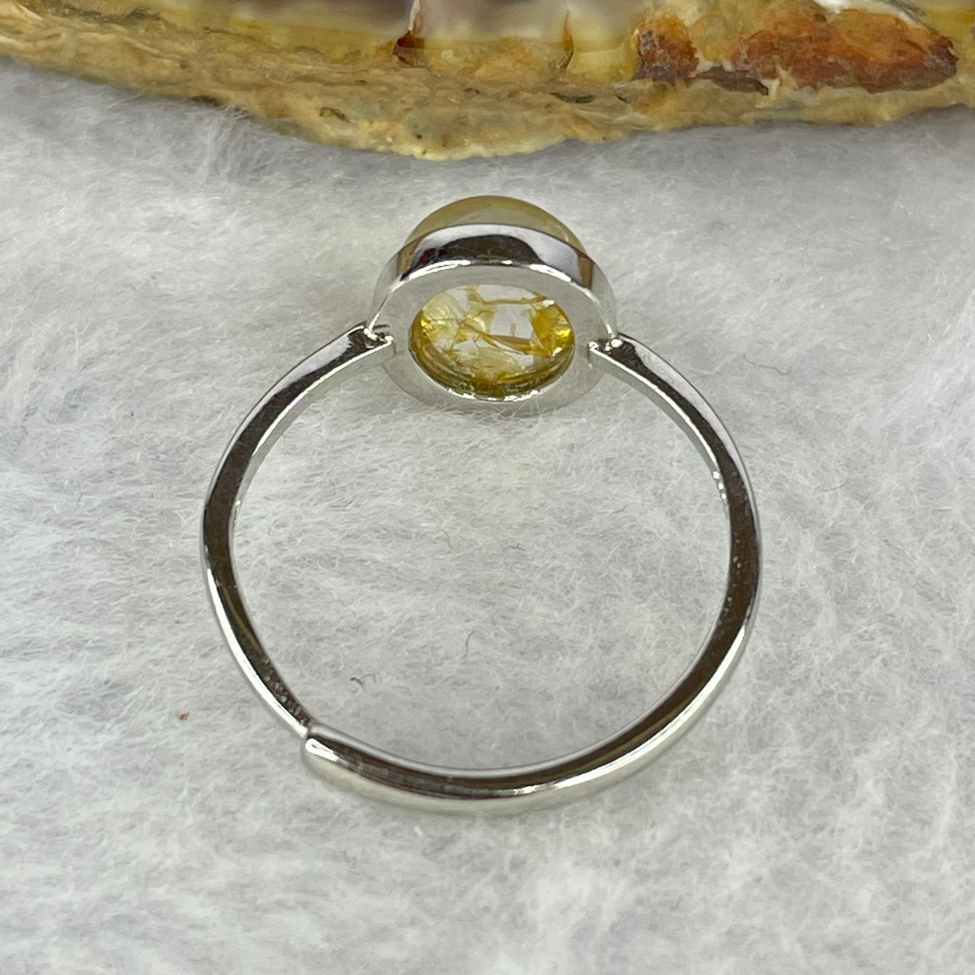 Above Average Grade Natural Yellow Super 7 Crystal in 925 Sliver Ring (Adjustable Size) 天然黄级七水晶 925 银戒指（可调节尺寸) 1.93g 9.4 by 7.7 by 5.2mm - Huangs Jadeite and Jewelry Pte Ltd