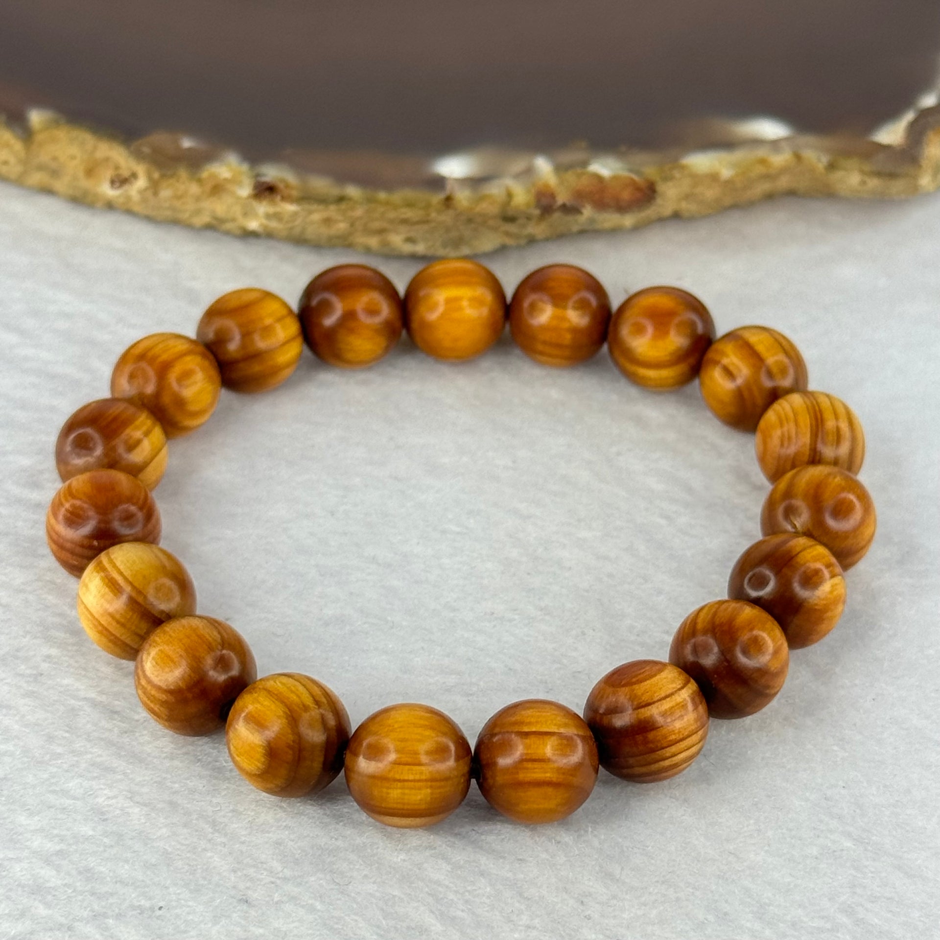 Natural Old Yabai Thuja Wood Beads Bracelet 老树崖柏手链 9.88g 16.5cm 10.2mm 19 Beads - Huangs Jadeite and Jewelry Pte Ltd