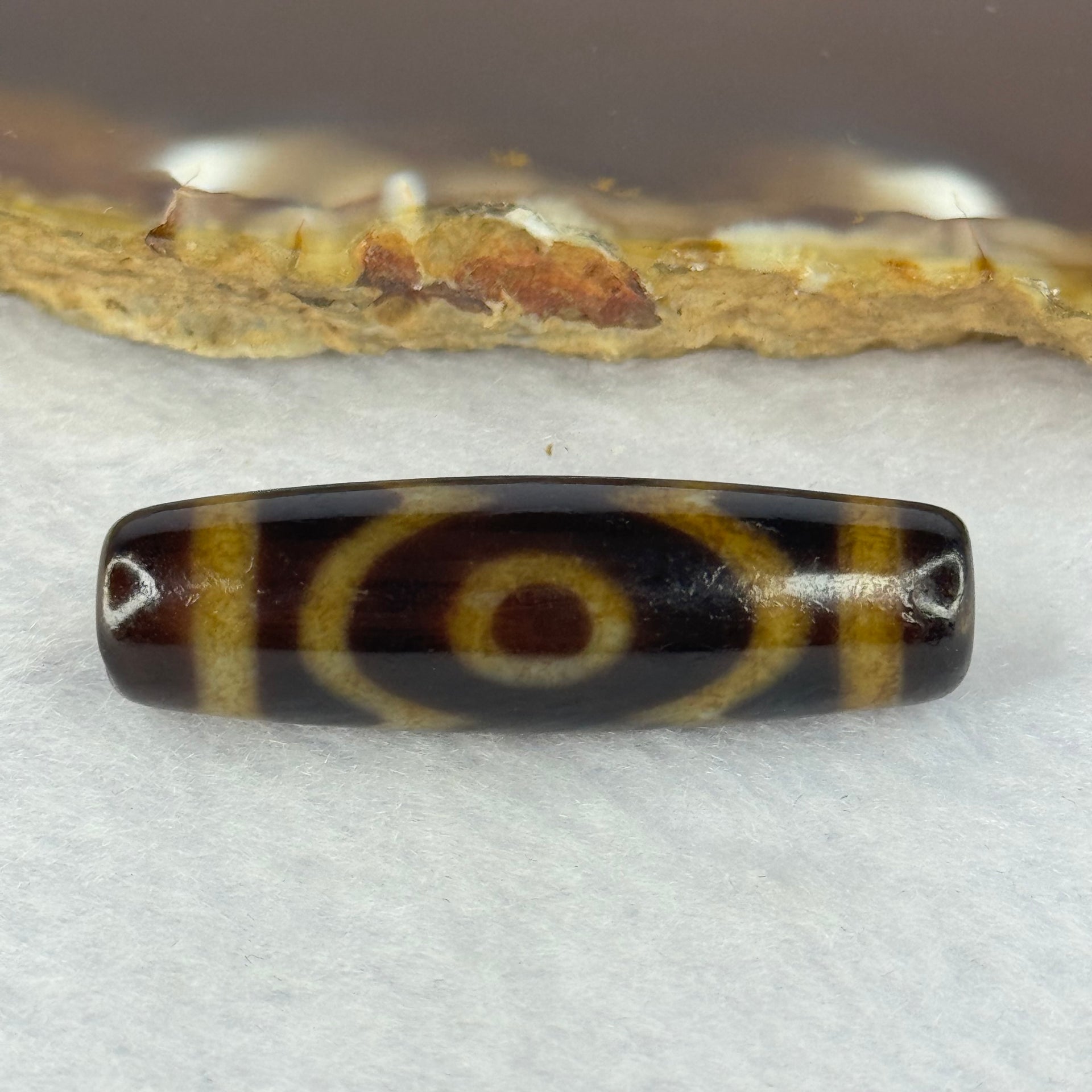 Natural Powerful Tibetan Old Oily Agate 3 Eyes Dzi Bead Heavenly Master (Tian Zhu) 三眼天诛 6.68g 36.5 by 10.7mm - Huangs Jadeite and Jewelry Pte Ltd