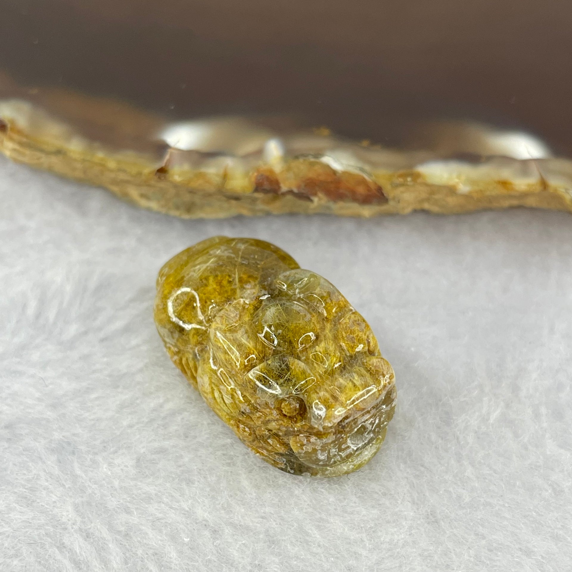 Above Average Grade Natural Golden Rutilated Quartz Pixiu Charm for Bracelet 天然金发水晶貔貅 8.03g 26.0 by 16.3 by 11.2mm - Huangs Jadeite and Jewelry Pte Ltd