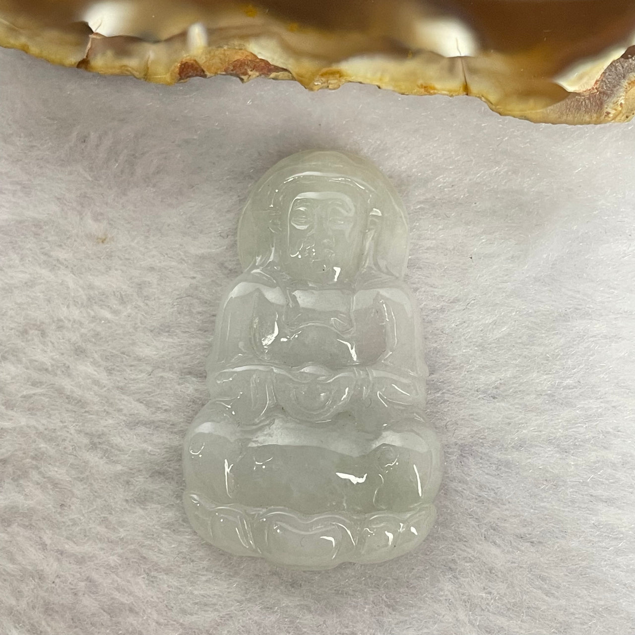 Type A Green Jadeite Guan Yin Pendant 8.81g  40.3 by 25.3mm by 5.5mm - Huangs Jadeite and Jewelry Pte Ltd