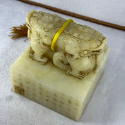 Rare Antique Natural Yellow White Nephrite Double Headed Dragon Seal 2,023.4g 101.4 by 101.0 by 110.0mm - Huangs Jadeite and Jewelry Pte Ltd