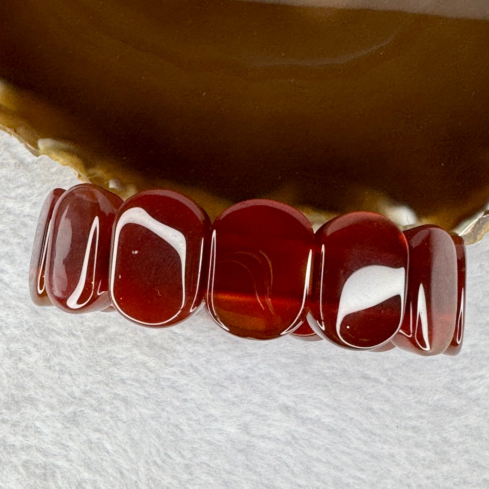 Natural Carnelian Agate Bracelet 天然红玉髓玛瑙手链 for Balancing Mind Body Spirit, Removes Negativity, Restores Hope and Enthusiasm 52.37g 18cm 19.8 by 14.9 by 6.6mm 14 pcs - Huangs Jadeite and Jewelry Pte Ltd