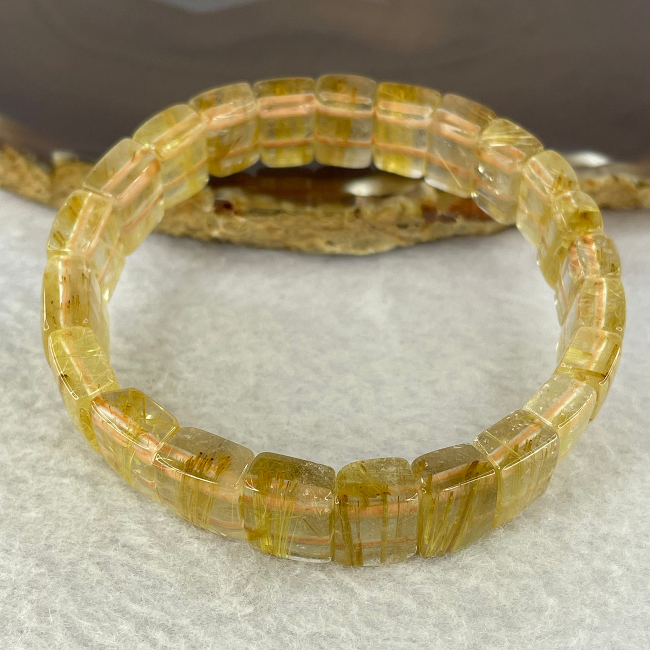 High Quality Natural Golden Rutilated Quartz Quartz Shou Pai Bracelet 顺发金手拍链 32.78g 12.0 mm by 10.4 by 6.7 mm 23 Beads - Huangs Jadeite and Jewelry Pte Ltd