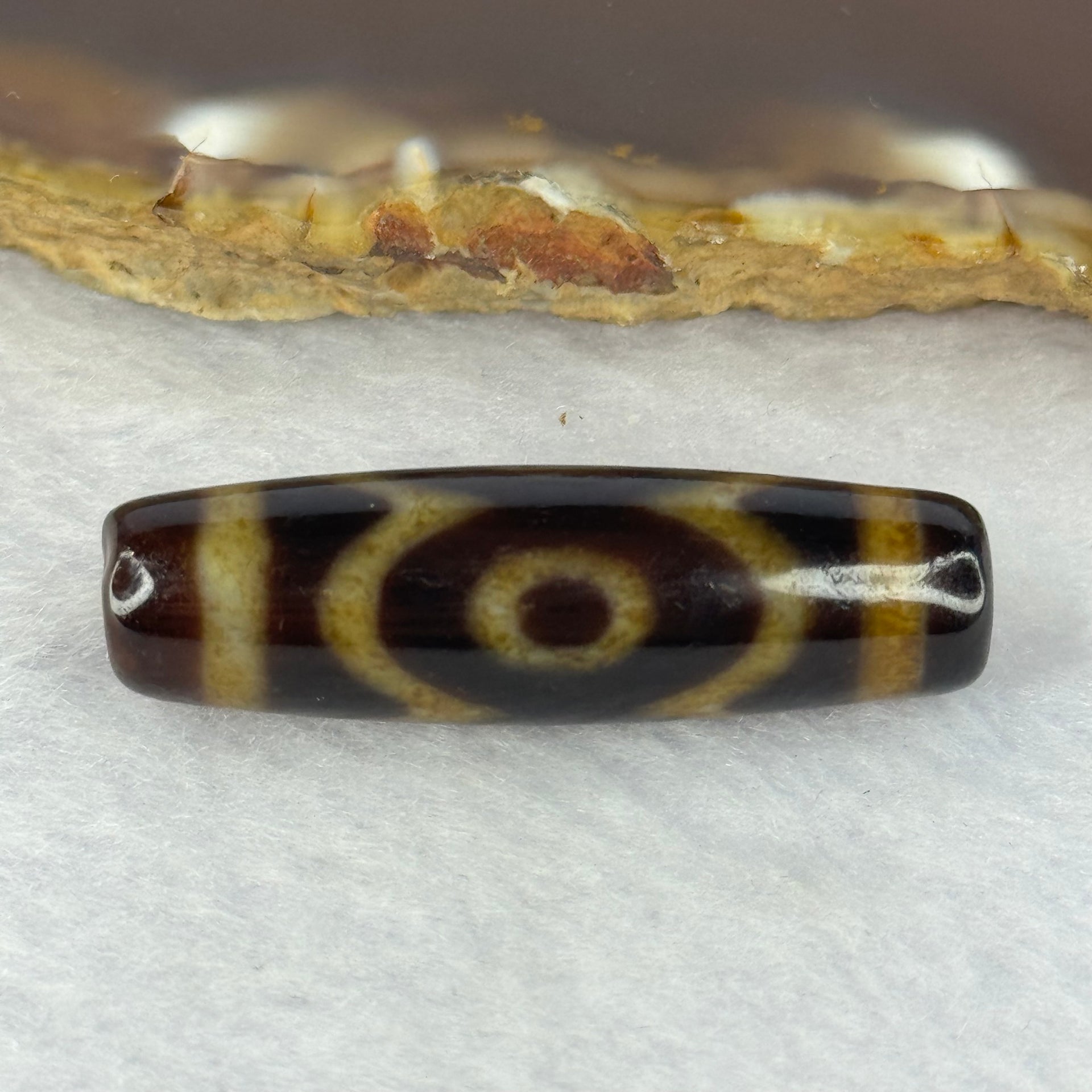 Natural Powerful Tibetan Old Oily Agate 3 Eyes Dzi Bead Heavenly Master (Tian Zhu) 三眼天诛 6.68g 36.5 by 10.7mm - Huangs Jadeite and Jewelry Pte Ltd