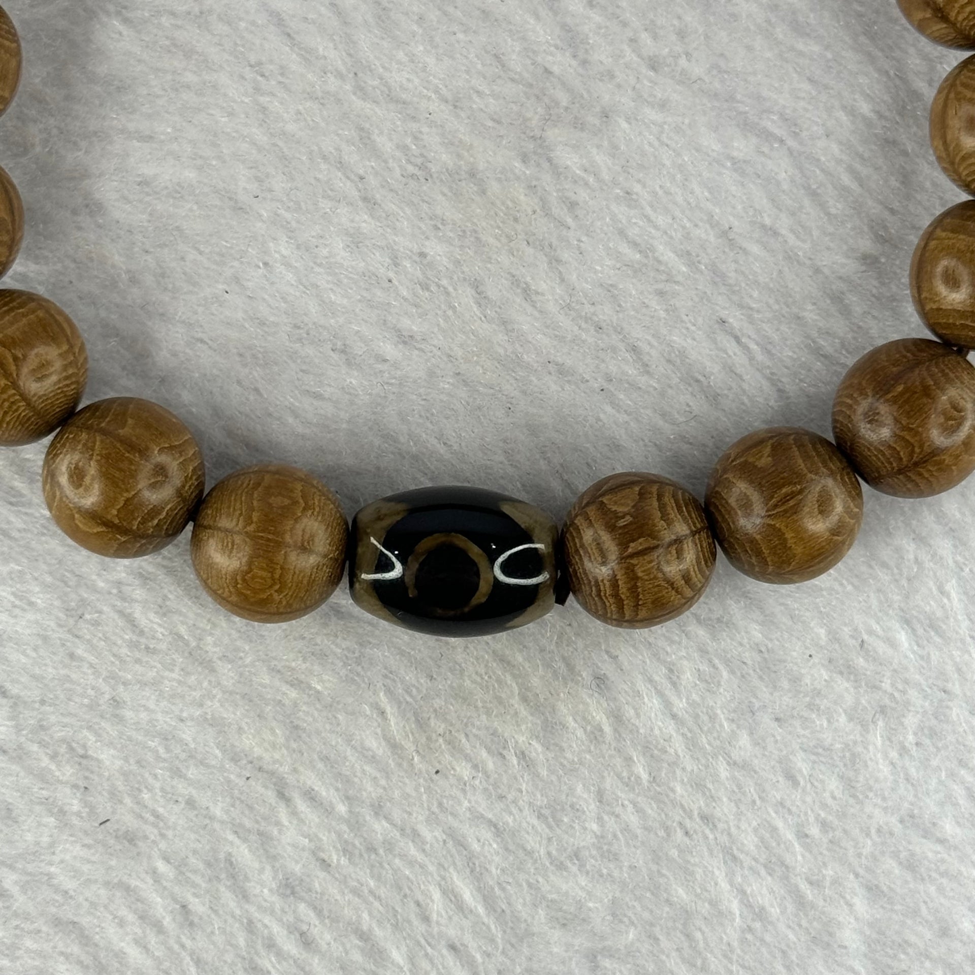 Natural Six Way Wooden Bead With 3 Eyes Dzi Bead Tian Zhu Beads Bracelets 天然六道木带三眼天珠手链 11.37g 16.5cm 10.4mm 18 Beads/ 13.5 by 10.1mm 1 Bead - Huangs Jadeite and Jewelry Pte Ltd