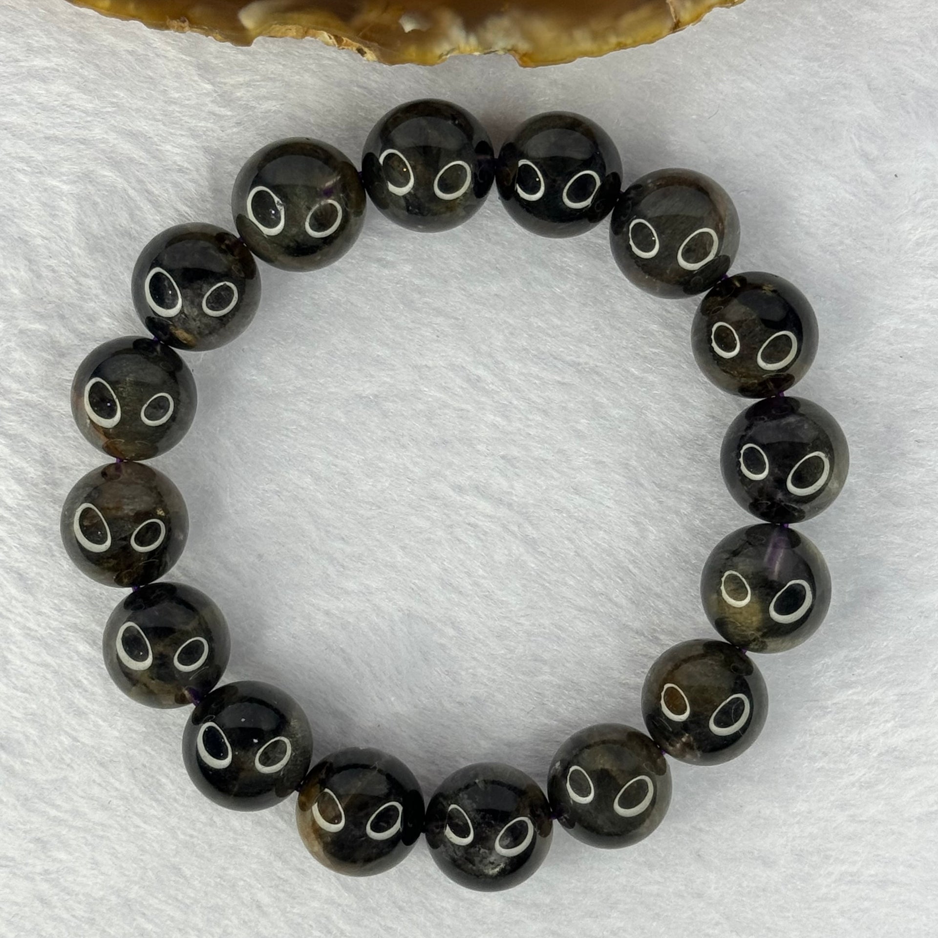 Natural Black Auralite 23 Bracelet 天然黑激光23手链 52.20g 18.5cm 13.5mm 16 Beads - Huangs Jadeite and Jewelry Pte Ltd