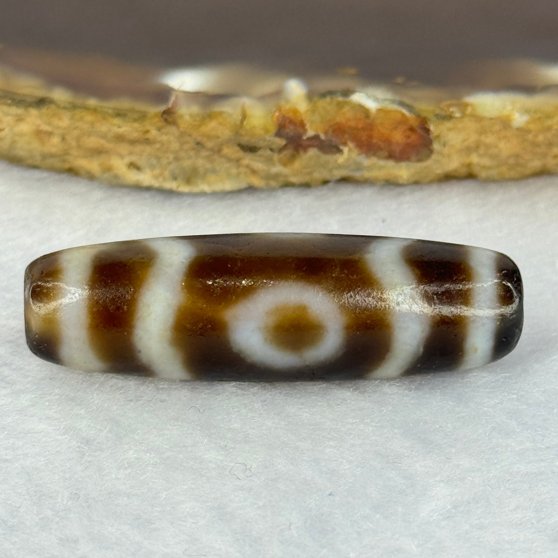 Natural Powerful Tibetan Old Oily Agate 3 Eyes Dzi Bead Heavenly Master (Tian Zhu) 三眼天诛 7.72g 38.0 by 11.4mm - Huangs Jadeite and Jewelry Pte Ltd