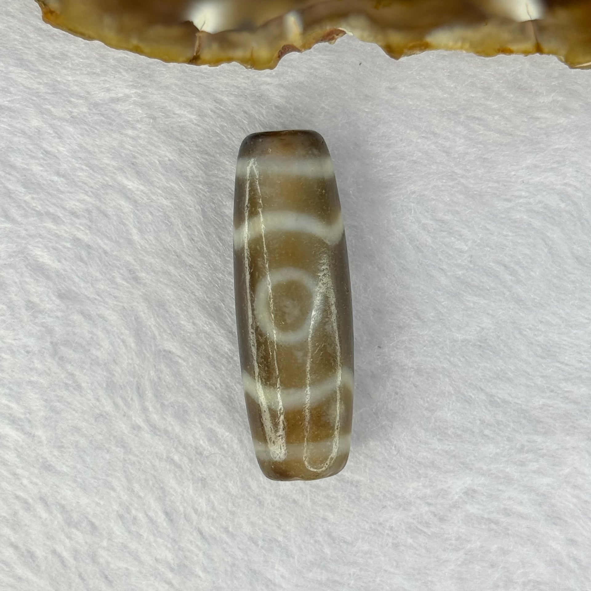 Natural Powerful Tibetan Old Oily Agate 3 Eyes Dzi Bead Heavenly Master (Tian Zhu) 三眼天诛 9.68g 37.9 by 12.5mm - Huangs Jadeite and Jewelry Pte Ltd