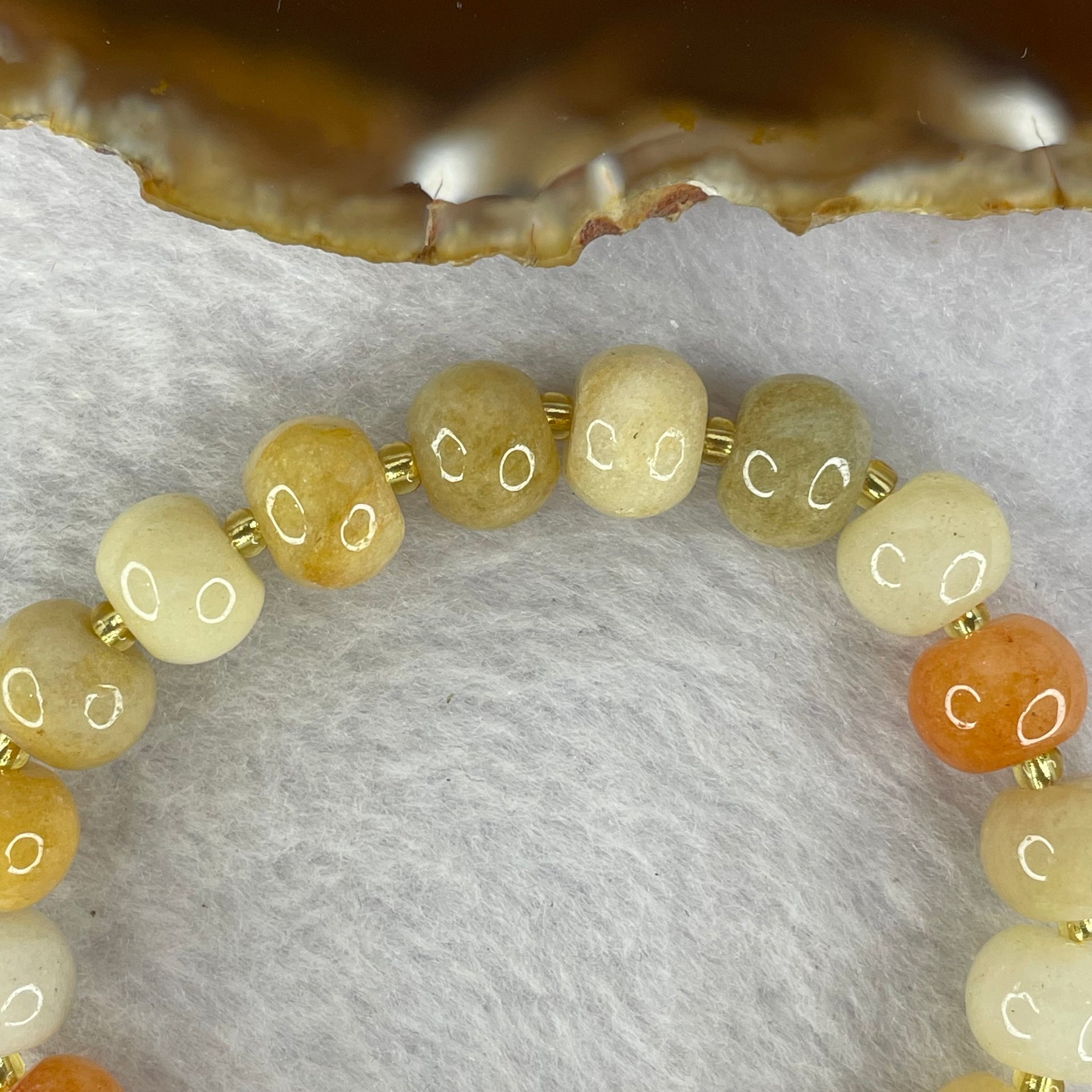 Natural Orange Red Yellow Aventurine Bracelet 27.37g 16cm 10.3mm 20 Beads - Huangs Jadeite and Jewelry Pte Ltd