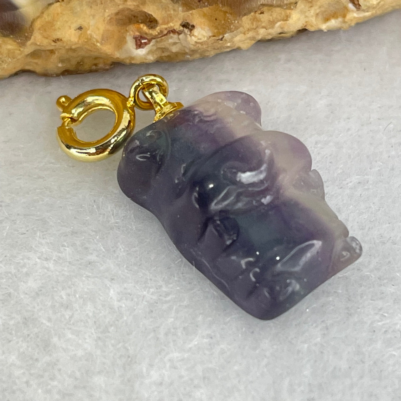 Natural Purple and Green Fluorite Ox Charm Pendant 2.91g 17.7 by 11.3 by 7.2mm