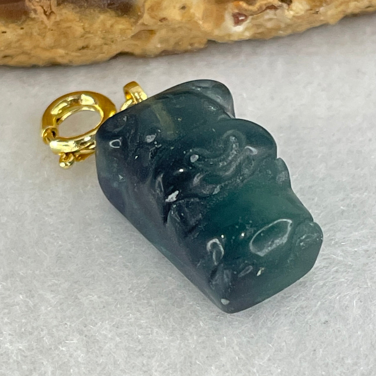 Natural Purple and Green Fluorite Ox Charm Pendant 4.00g 17.3 by 10.8 by 9.8mm