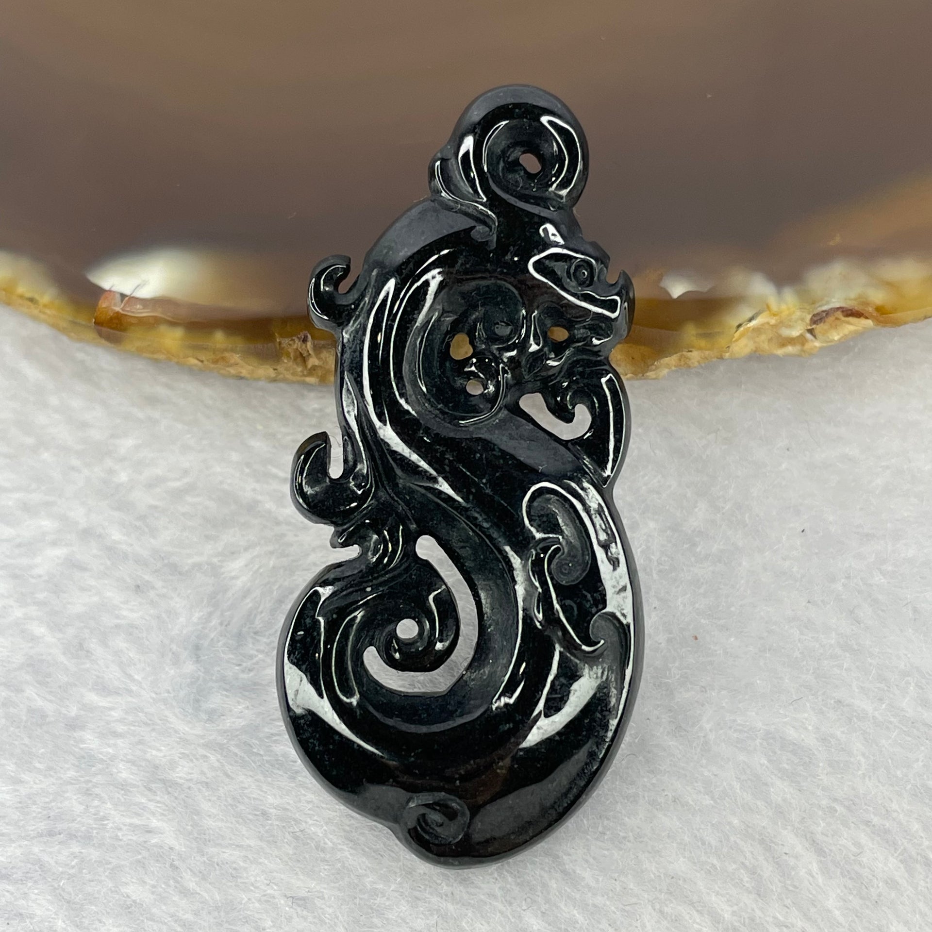 Type A  Opaque Black Omphasite Dragon Pendant / Charm 11.58g 45.6 by 21.2 by 8.5 mm - Huangs Jadeite and Jewelry Pte Ltd