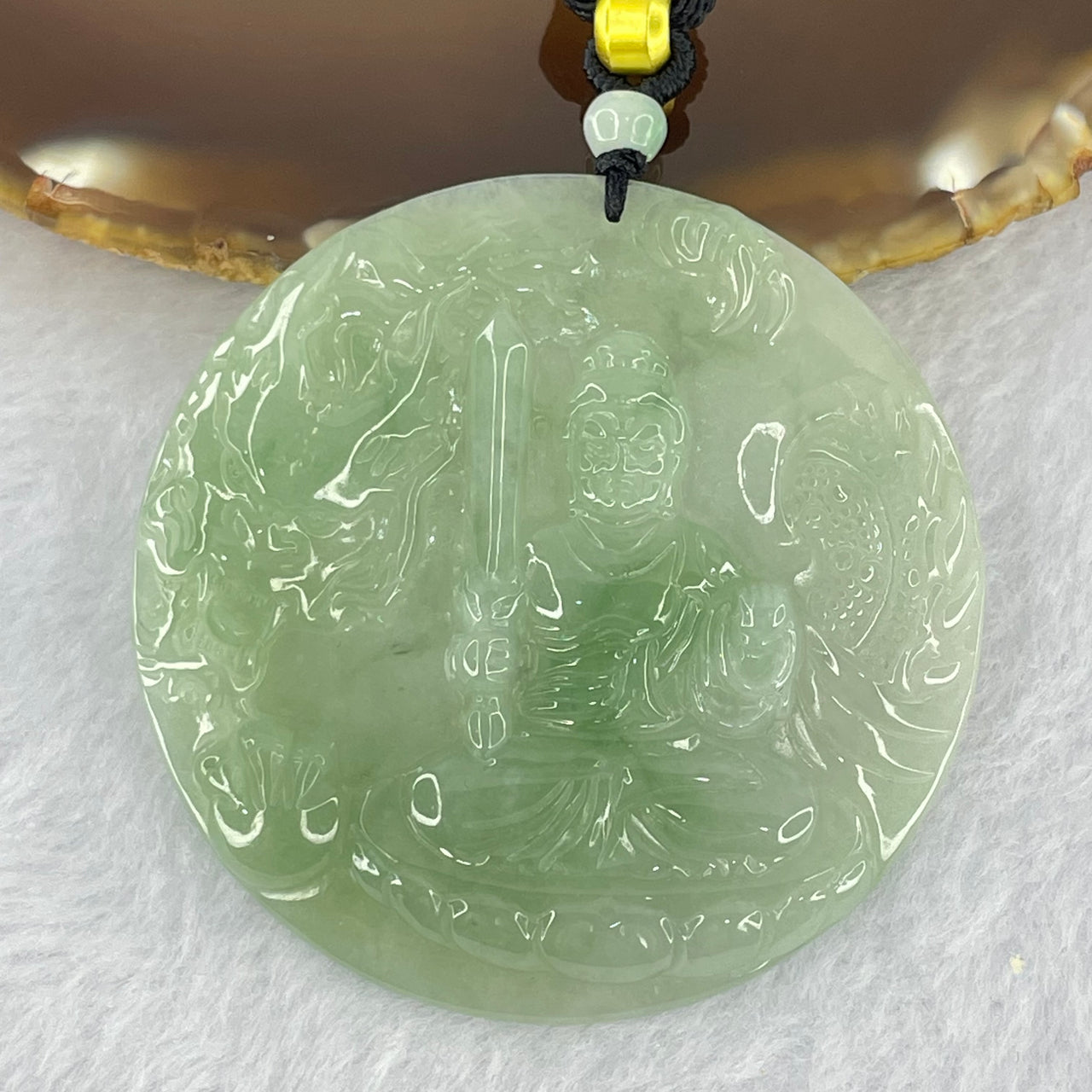 Type A Light Green and Lavender Jadeite Acala with Dragon Pendant 63.71g 55.5 by 5.3mm