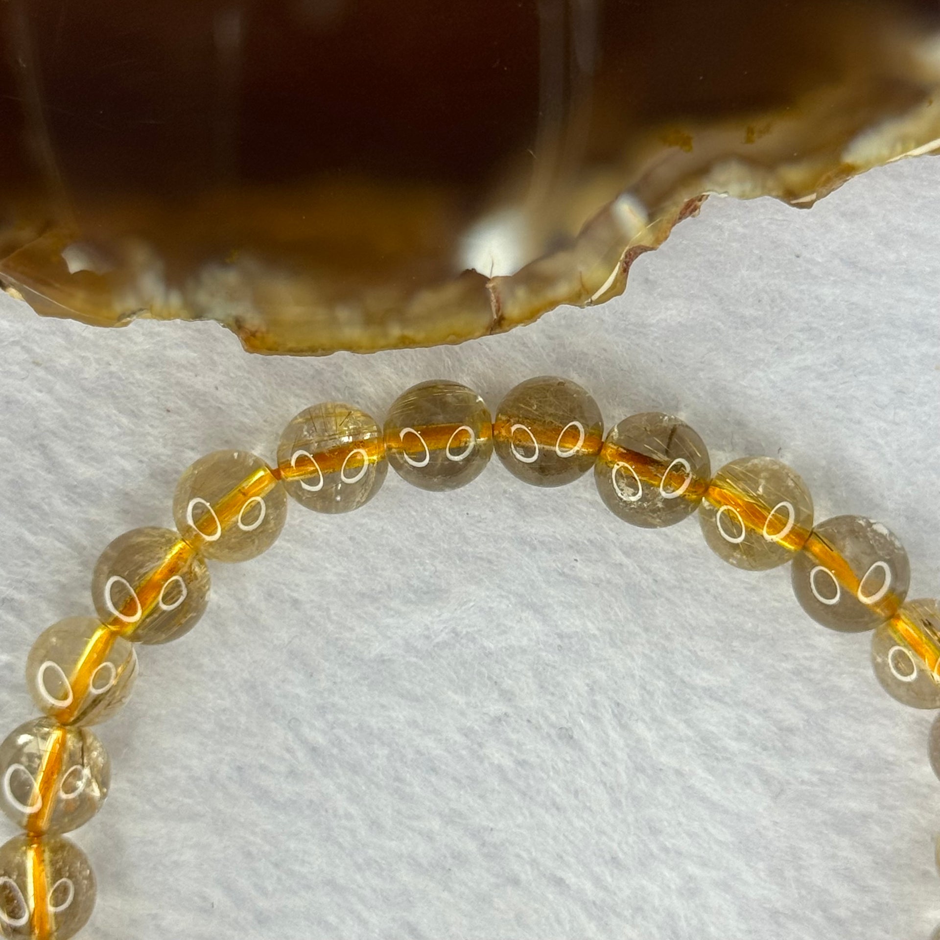 Natural Golden Rutilated Quartz Beads 天然金发水晶手链 15.35g 16cm 7.9mm 25 Beads - Huangs Jadeite and Jewelry Pte Ltd