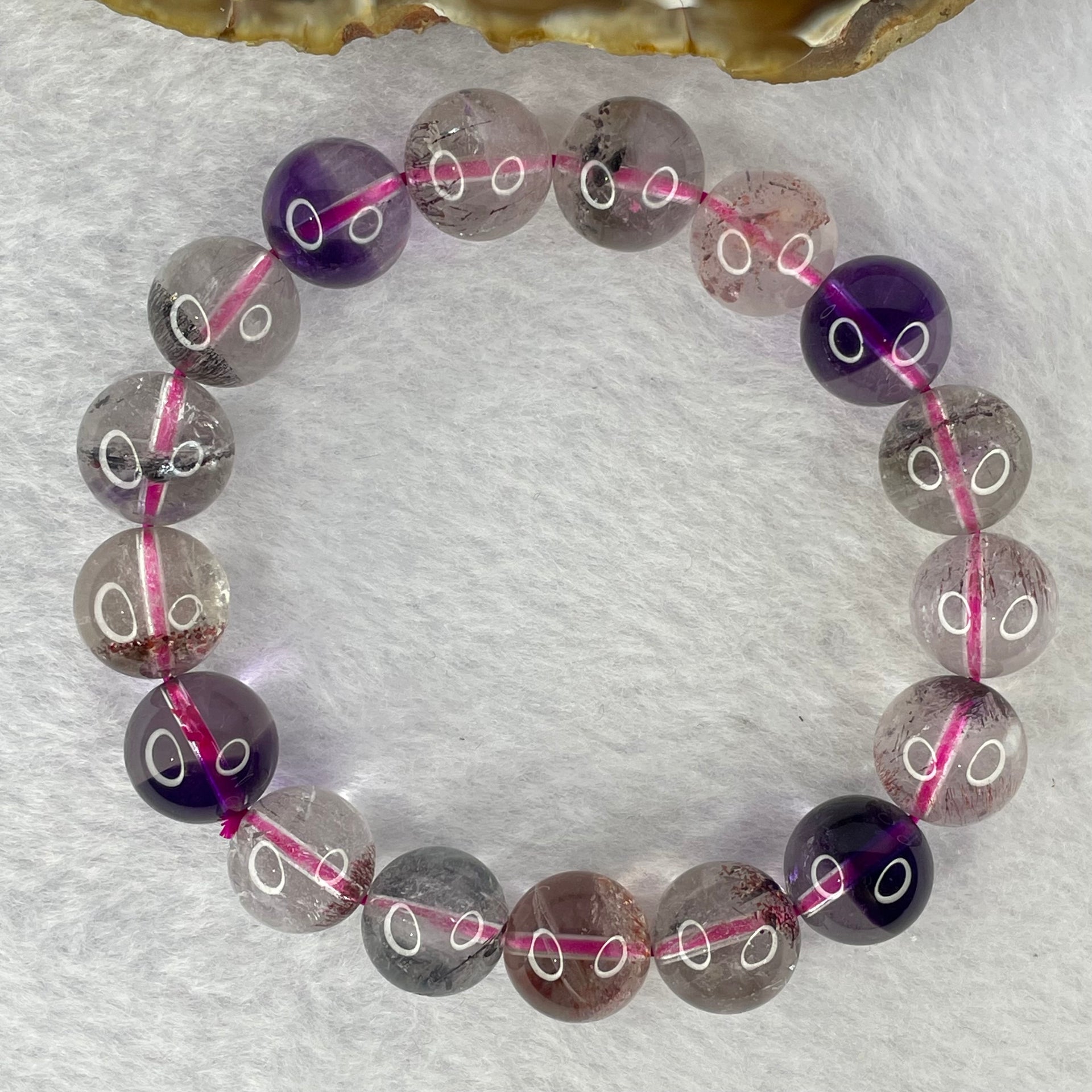 Above Average Grade Natural Super 7 Crystal Beads Bracelet 天然超级七水晶珠手链 42.68g 18cm 12.3mm 17 Beads - Huangs Jadeite and Jewelry Pte Ltd