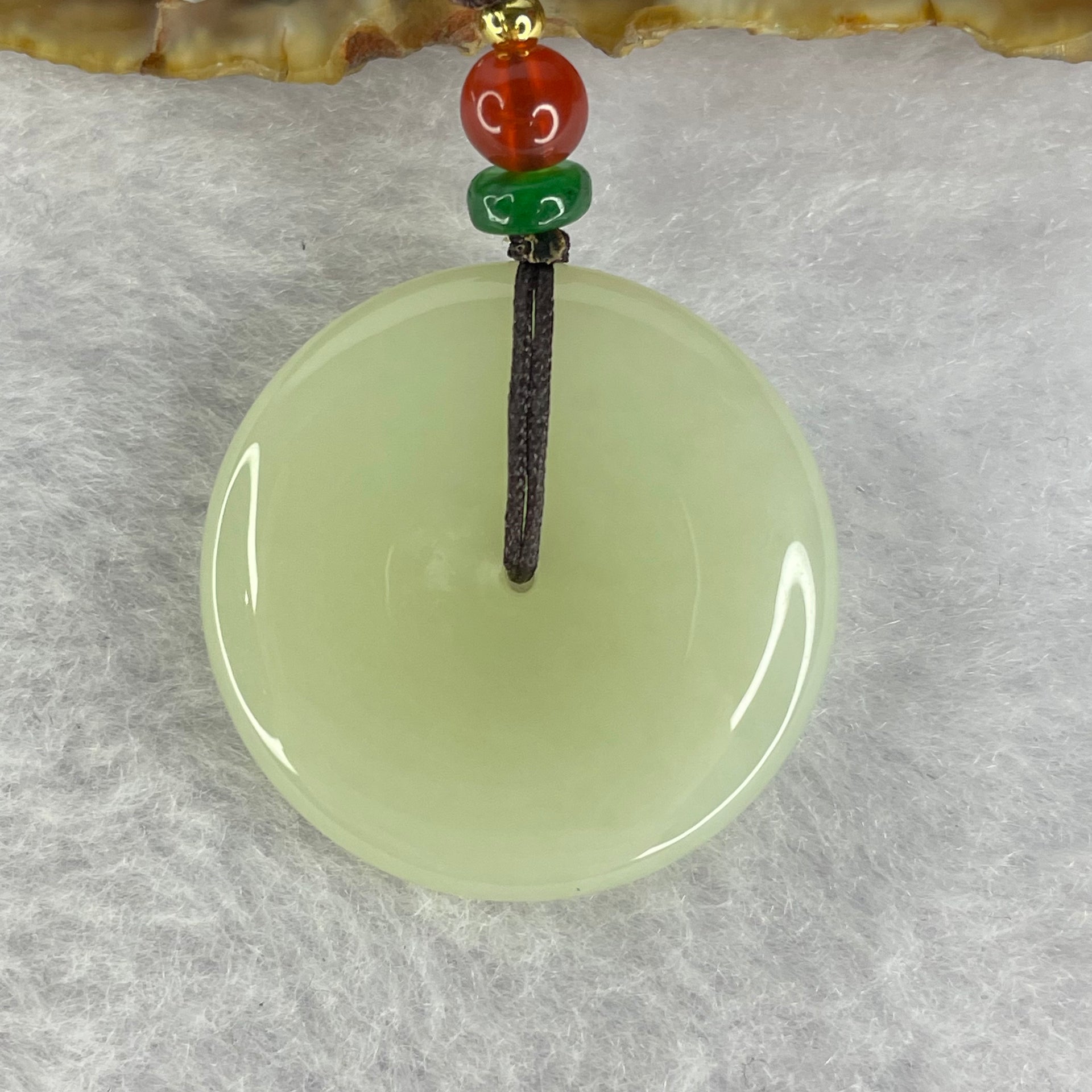 Natural yellowish White Nephrite 和田玉 Ping An Kou Donut 平安扣29.9 by 6.4mm Pendant 13.35g - Huangs Jadeite and Jewelry Pte Ltd