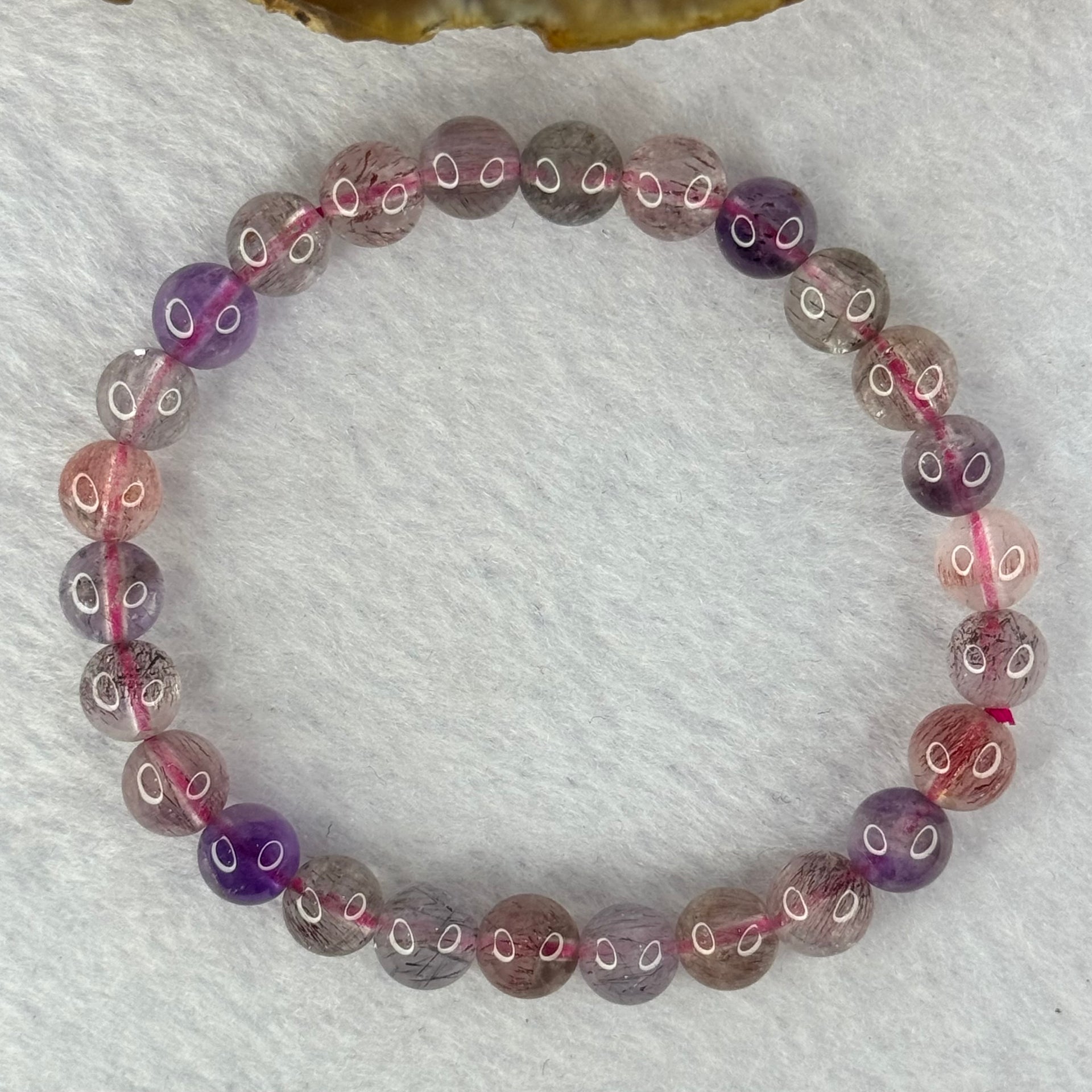 Above Average Grade Natural Super 7 Crystal Beads Bracelet 天然超级七水晶珠手链 12.93g 15.5cm 7.4mm 26 Beads - Huangs Jadeite and Jewelry Pte Ltd