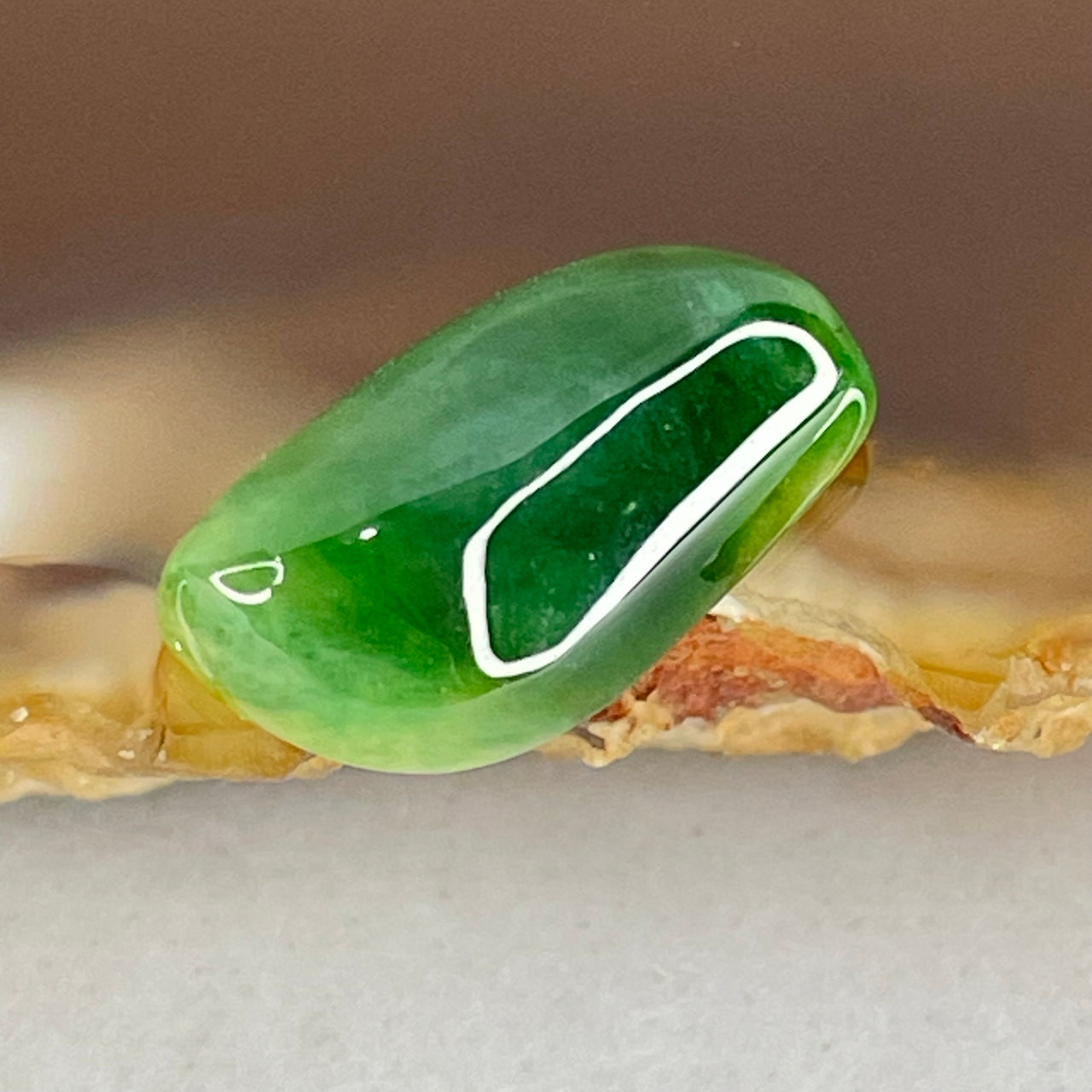 Type A Dark Spicy Green with Yellow Jadeite Stone For Setting 0.98g 14.0 by 7.6 by 4.7mm