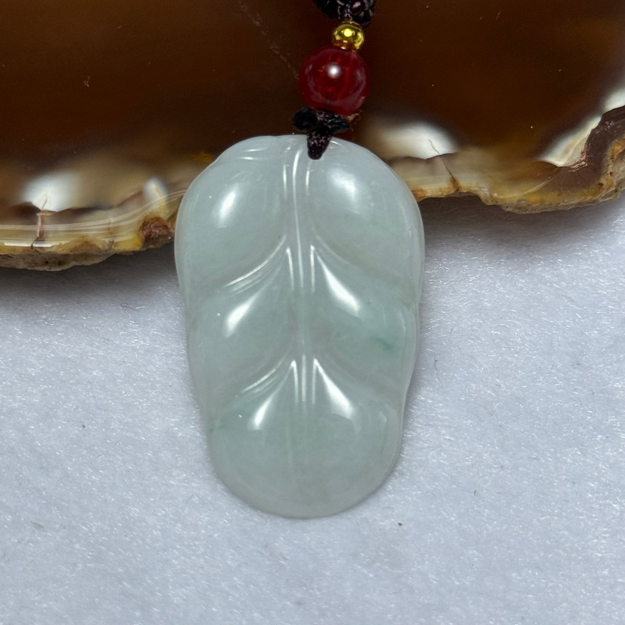 Type A Faint Green Lavender Jadeite Leaf Pendent 6.90g 31.7 by 21.4 by 4.0mm - Huangs Jadeite and Jewelry Pte Ltd