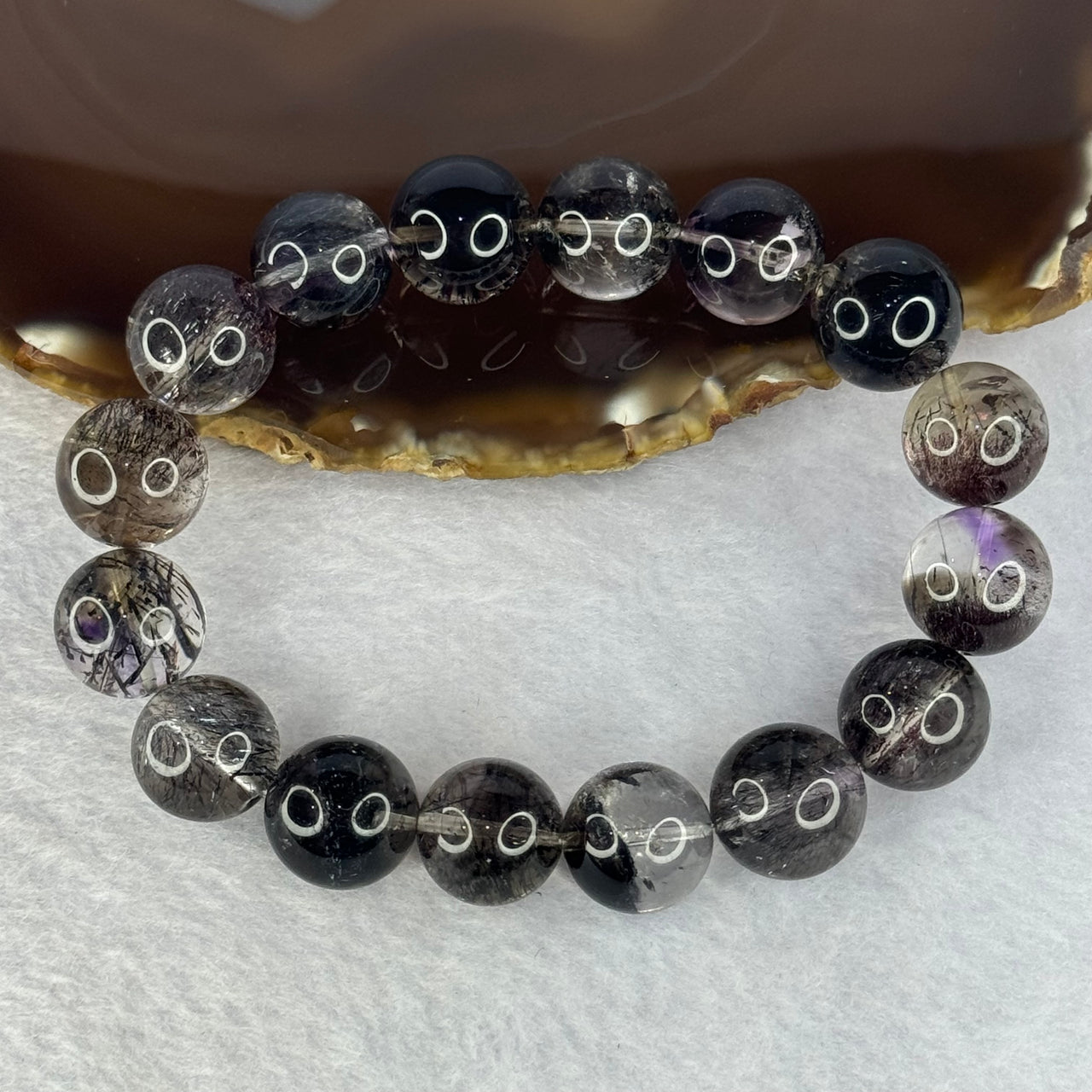 Rare XL Very Good Grade Natural Transparent Dark Black Super 7 Beads Bracelet 非常好的等级天然透明深黑色超级七珠手链 68.46g 20cm 14.9mm 16 Beads