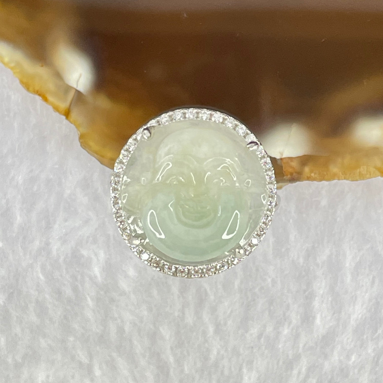 Type A Faint Lavender Green Jadeite Milo Buddha in S925 Ring (Adjustable Size) 5.73g 15.7 by 15.7 by 7.5mm