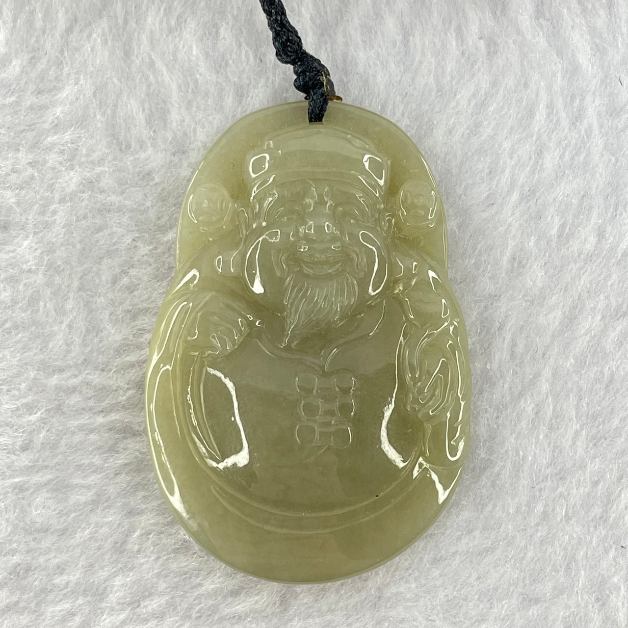 Type A Brownish Yellow Jadeite Cai Shen Ye God of Fortune Pendent 15.00g 40.8 by 27.7 by 6.8mm