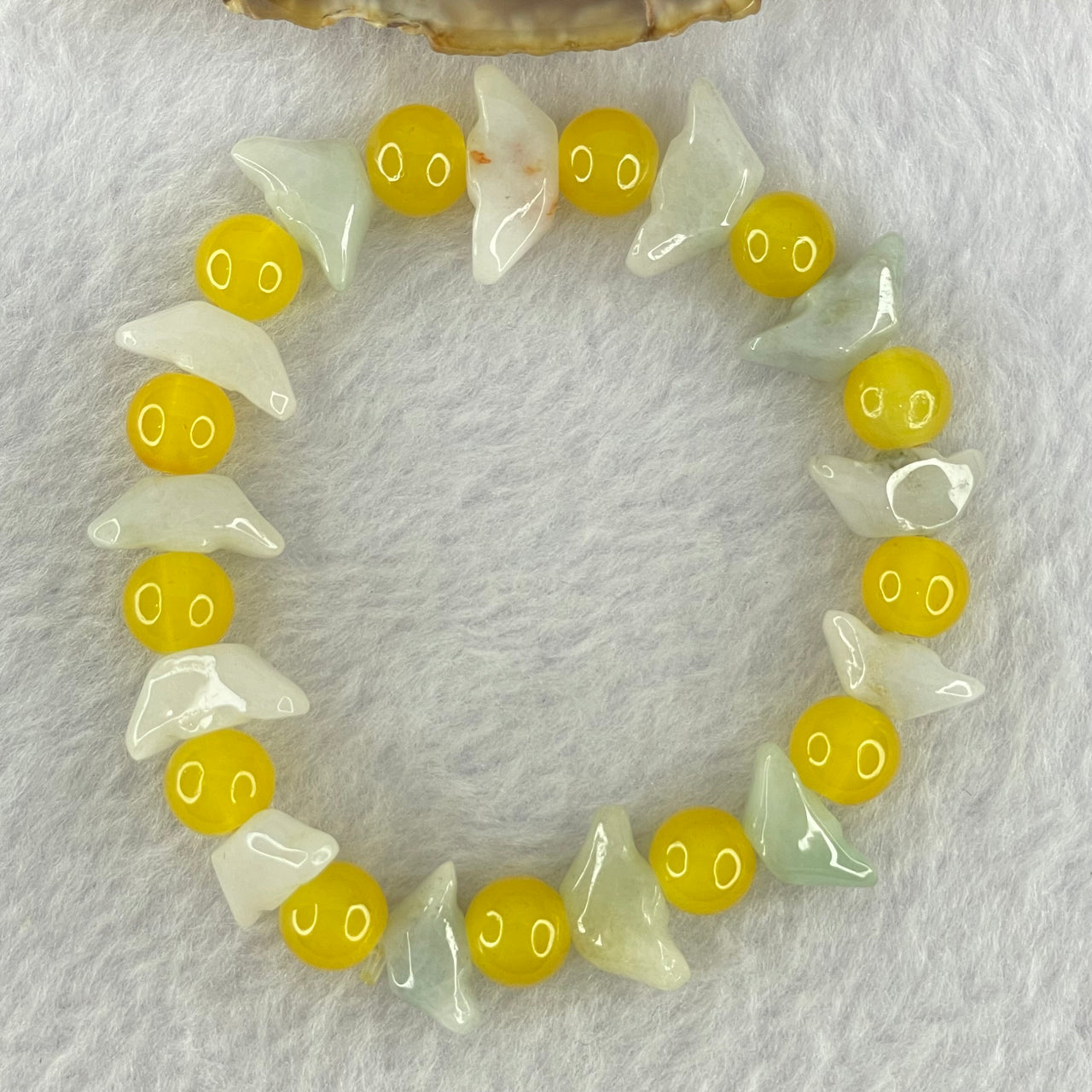 Type A Green Jadeite Gold Ingot with Yellow Crystal Bracelet 23.18g 16cm 14.6 by 6.3 by 7.6mm 13pcs