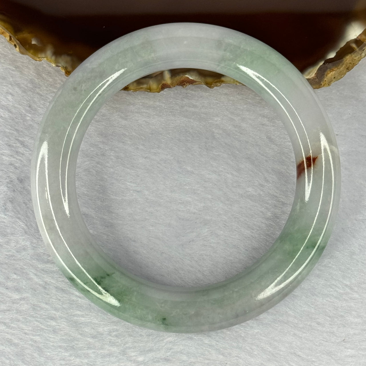 Type A Lavender with Green and Brownish Red Patches Bangle 68.81g 12.0 by 11.3 mm Internal Diameter 54.6 mm (External Line with Internal Lines) - Huangs Jadeite and Jewelry Pte Ltd