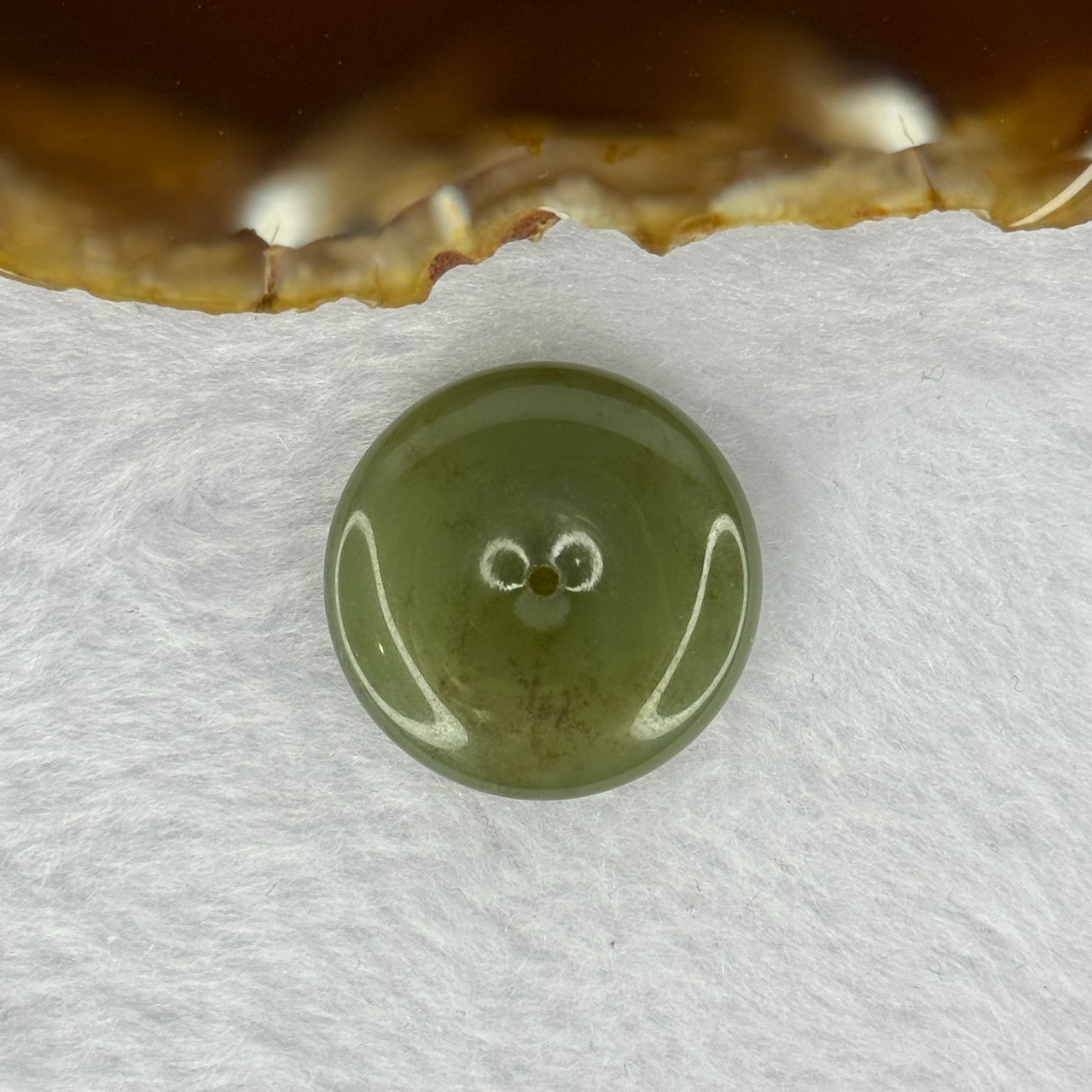 Natural Green with Brown Flora Nephrite Ping An Kou Donut 8.75g 24.4 by 7.2mm - Huangs Jadeite and Jewelry Pte Ltd