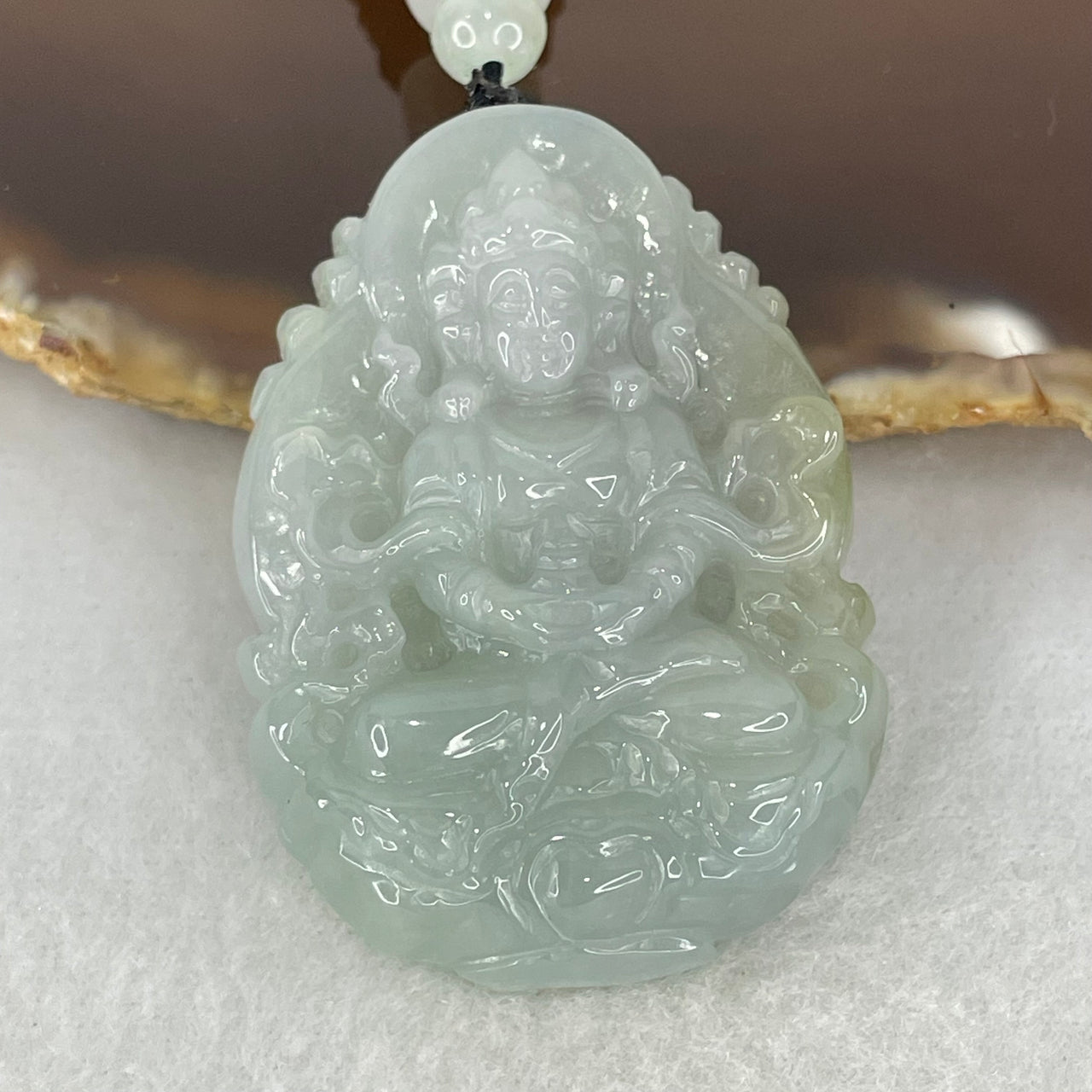 Type A Light Green Lavender Jadeite Guan Yin Tara Pendant 32.80g 45.8 by 32.8 by 11.5mm