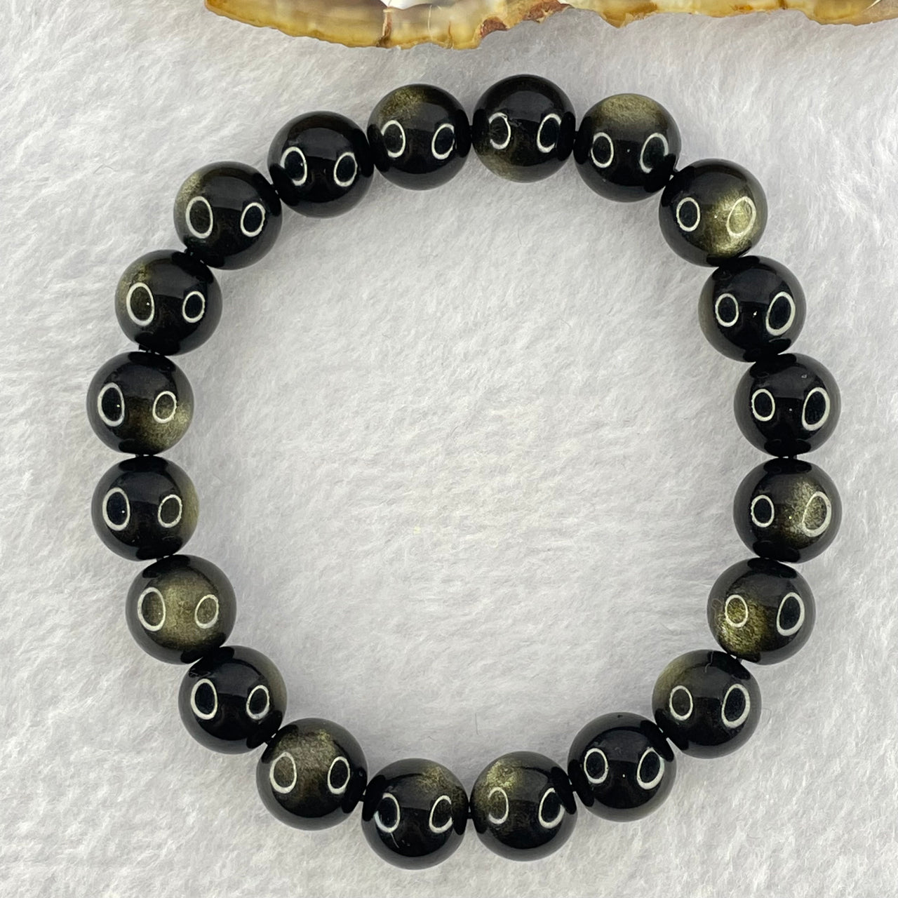 Good Grade Black Obsidian Beads Bracelet 23.67g 16.5cm 9.9mm 20 Beads