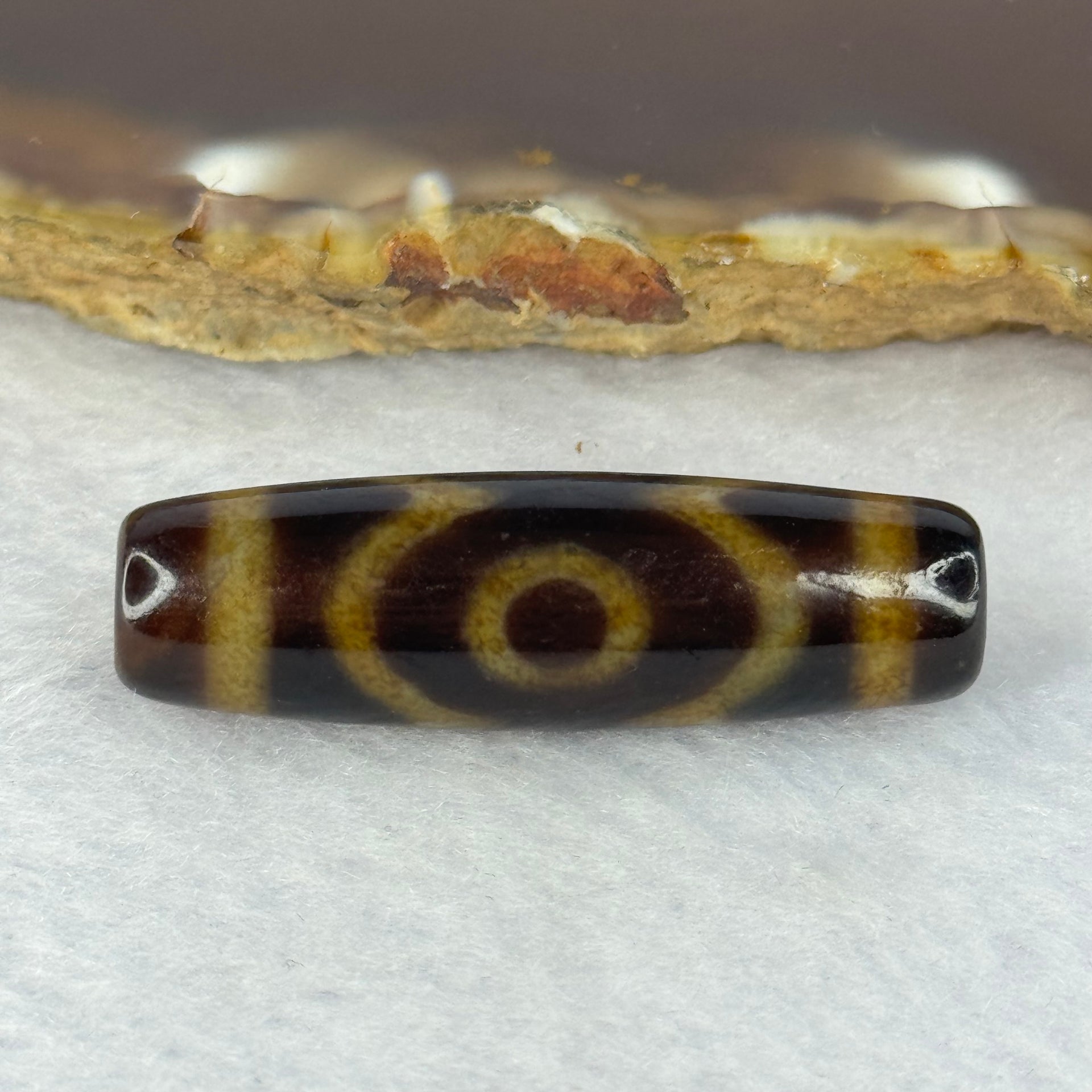 Natural Powerful Tibetan Old Oily Agate 3 Eyes Dzi Bead Heavenly Master (Tian Zhu) 三眼天诛 6.68g 36.5 by 10.7mm - Huangs Jadeite and Jewelry Pte Ltd