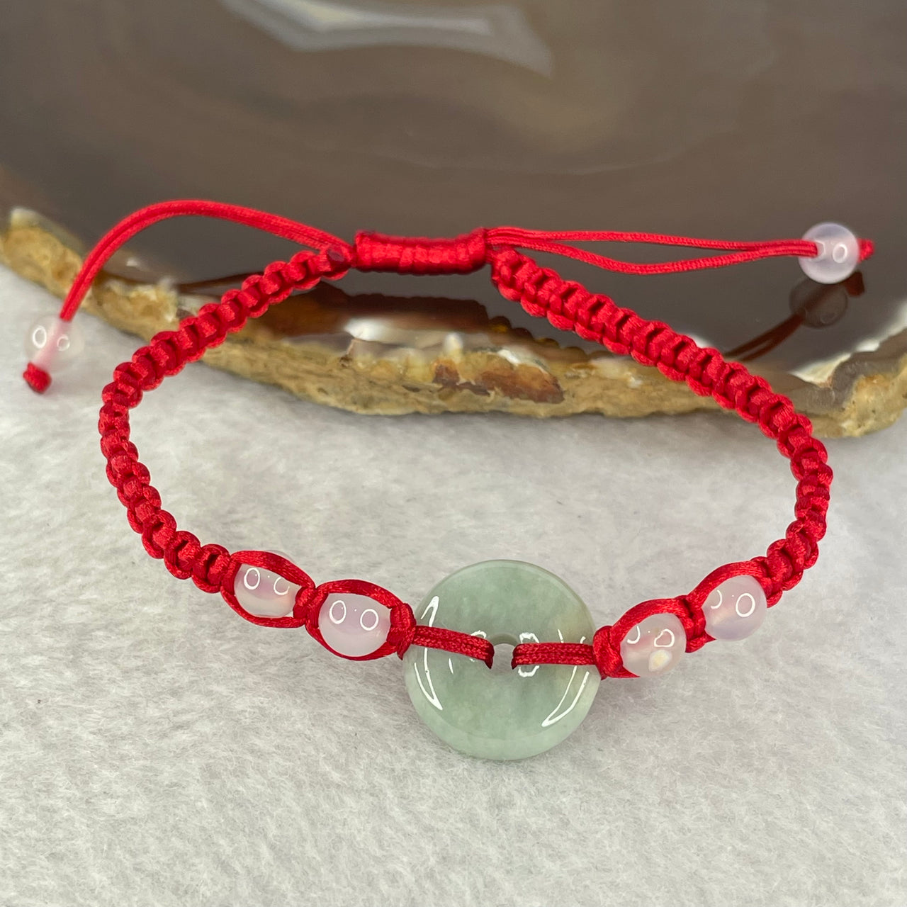 Type A Sky Blue Jadeite Ping An Kou Donut Anklet/Bracelet 6.70g 17.5 by 5.8mm (Adjustable Size) - Huangs Jadeite and Jewelry Pte Ltd