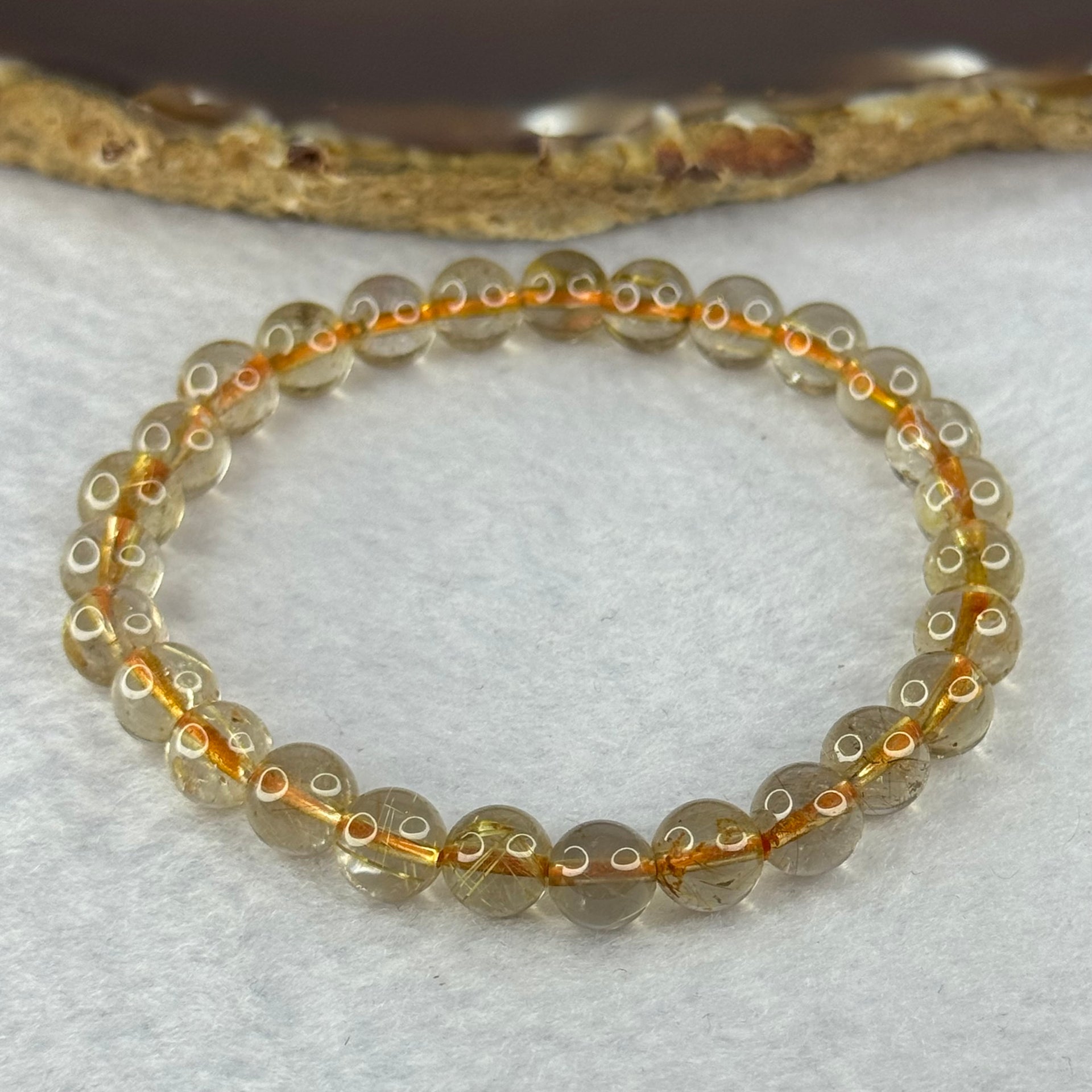 Natural Golden Rutilated Quartz Beads 天然金发水晶手链 13.23g 15.5cm 7.3mm 27 Beads - Huangs Jadeite and Jewelry Pte Ltd