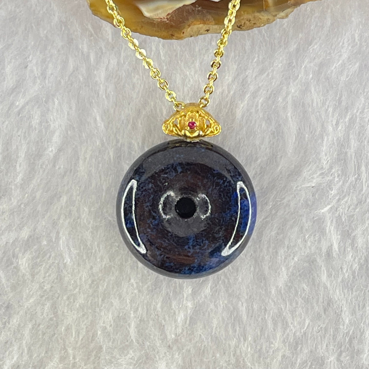 Good Grade Natural Sugilite Ping An Kou Donut Charm in Gold Color Silver Necklace 4.24g 18.0 by 6.0mm