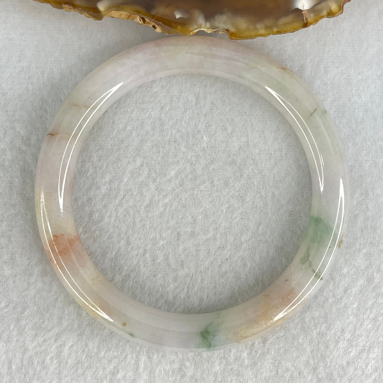 Type A Faint Lavender Green with Yellow Reddish Brown Patches Jadeite Bangle Internal Diameter 53.0mm 34.10g 8.2 by 8.4mm (Extrrnal Lines)