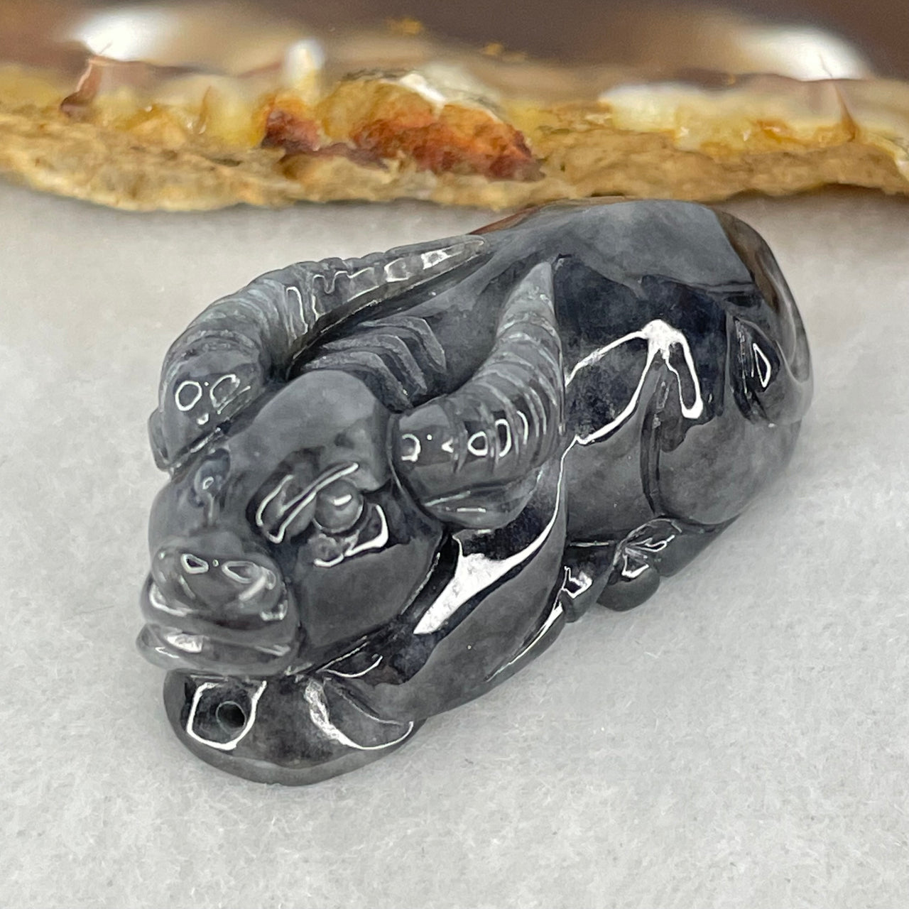 Type A Wuji Grey Black Ox Jadeite Pendant 17.57g 37.2 by 16.1 by 15.8mm