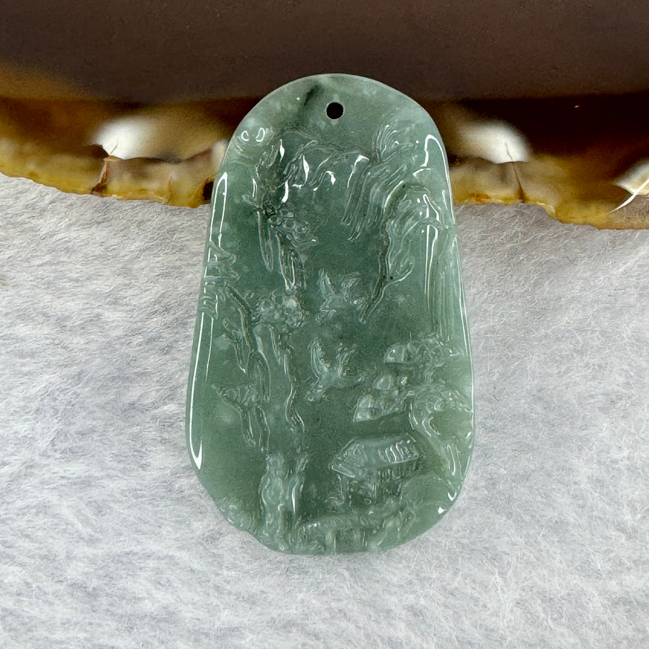 Type A Blueish Green Jadeite Shan Shui pendant 6.69g 24.0 by 40.2 by 3.6mm - Huangs Jadeite and Jewelry Pte Ltd