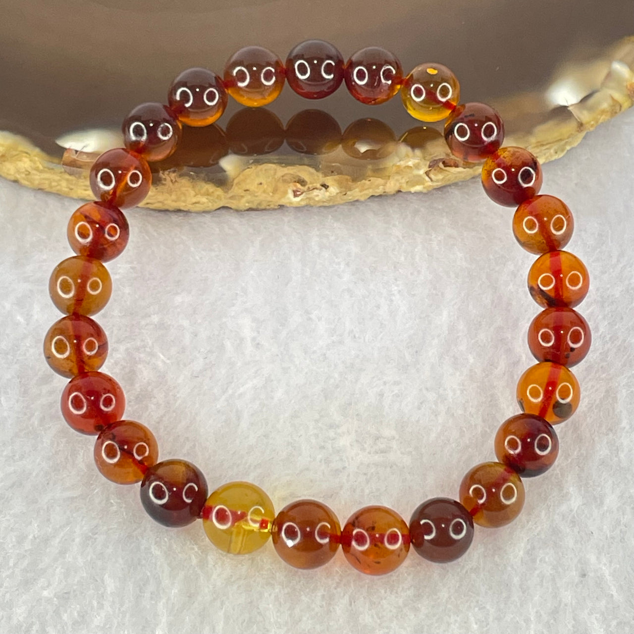 Natural Blood Red Amber Beads Bracelet 5.10g 15cm 7.2mm 25 Beads