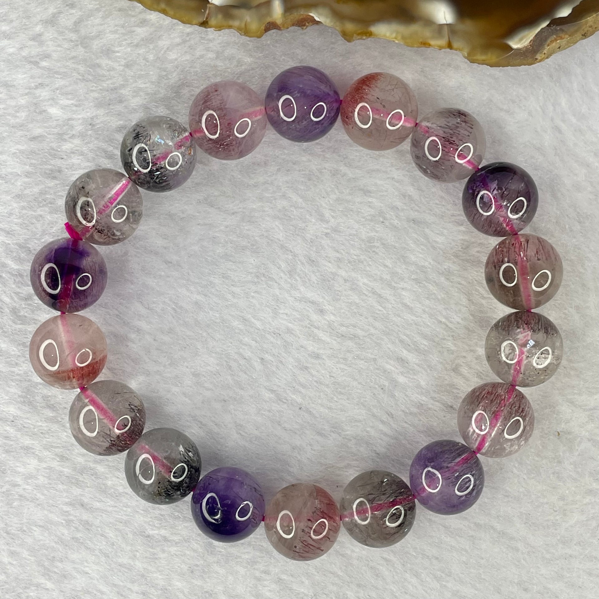 Above Average Grade Natural Super 7 Crystal Beads Bracelet 天然超级七水晶珠手链 39.04g 18cm 11.8mm 18 Beads - Huangs Jadeite and Jewelry Pte Ltd