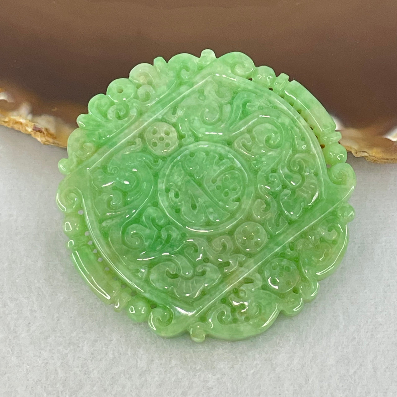 Type A Apple Green Jadeite Dragon and Phoenix Pendant 29.00g 51.3 by 5.8mm