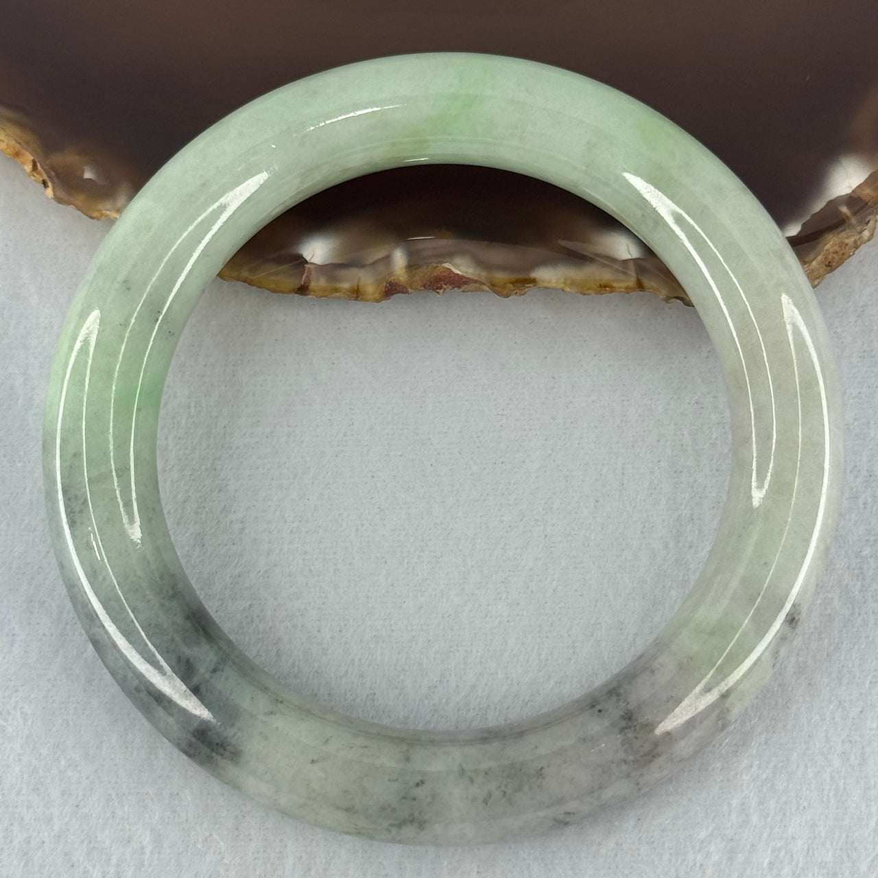 Type A Green Lavender with Grey Wuji Patches Jadeite Bangle Internal Diameter 59.7mm 90.66g 13.5 by 11.6mm (Slight Internal Lines)