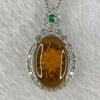 Natural Cognac Amber with Flower Inclusion and Crystals in S925 Sliver Pendent with Sliver Necklace 6.03g 20.5 by 13.6 by 6.0mm